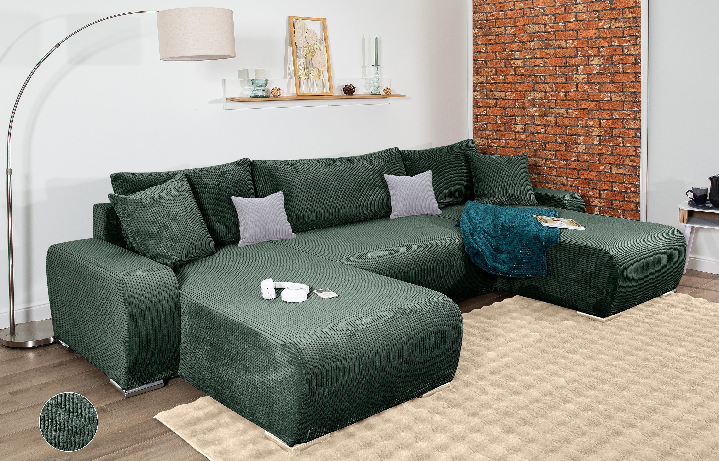 COLLECTION AB Wohnlandschaft Paola U-Form, B: 314 cm, Schlaffunktion, Bettkasten & 4 Zierkissen, Federkern