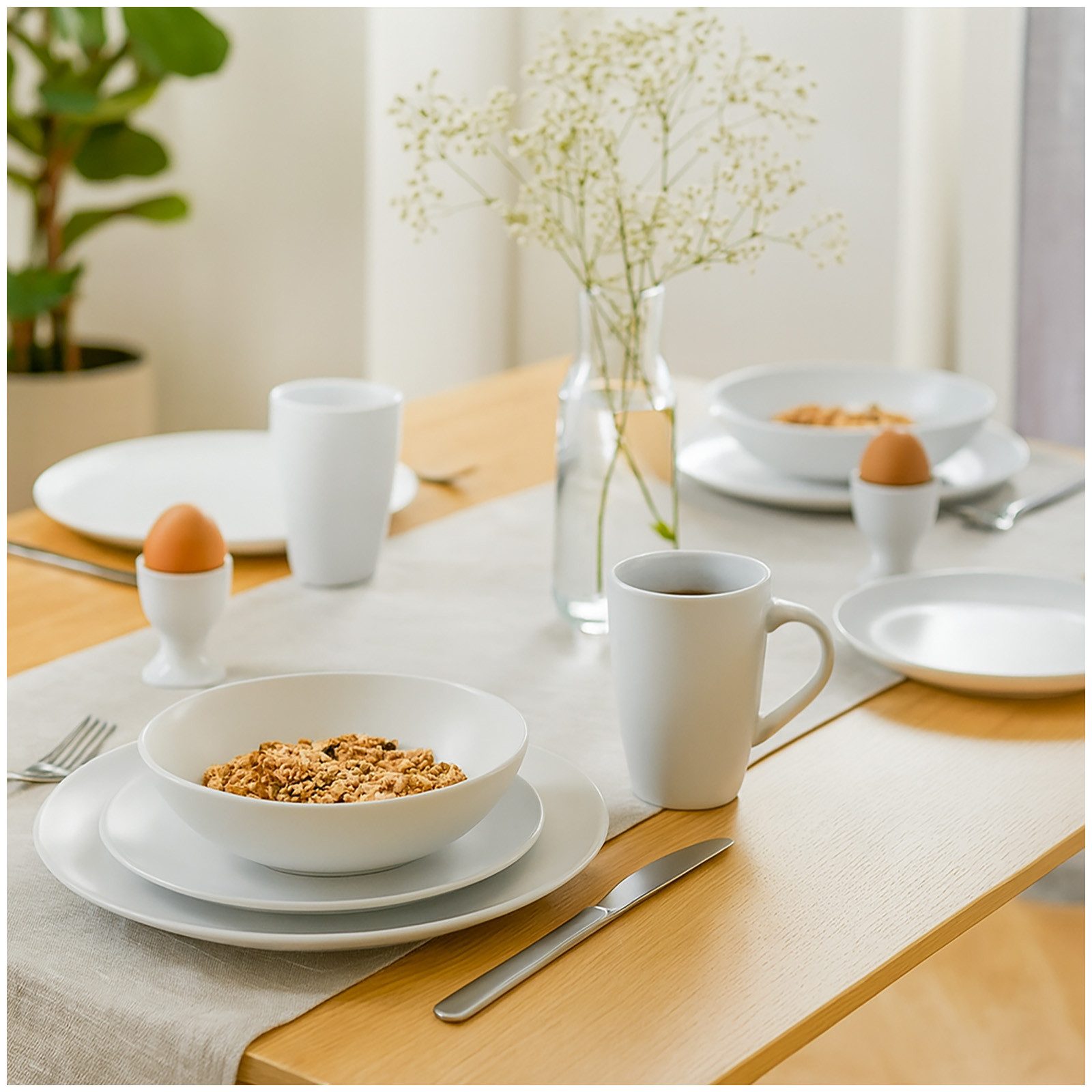 NTK-Collection Frühstücks-Geschirrset Geschirrset 20-teilig Weiß Antonia (20-tlg), 4 Personen, Keramik, Tafelservice Frühstücksset