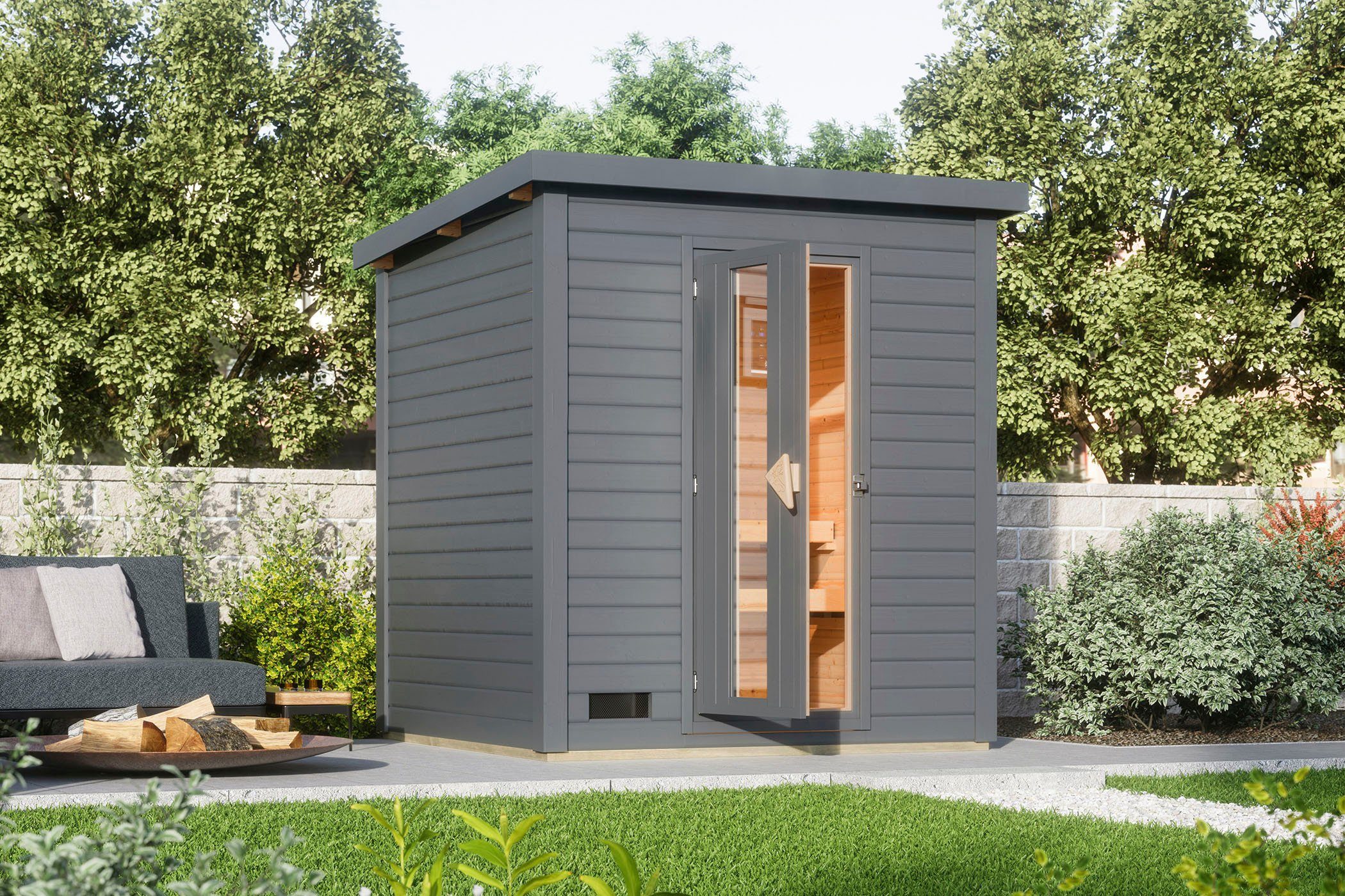 Karibu Saunahaus Talo 2, BxTxH: 1960 x 1960 x 2280 cm, 38 mm, (Set) Ofen 9 kW integr. Strg