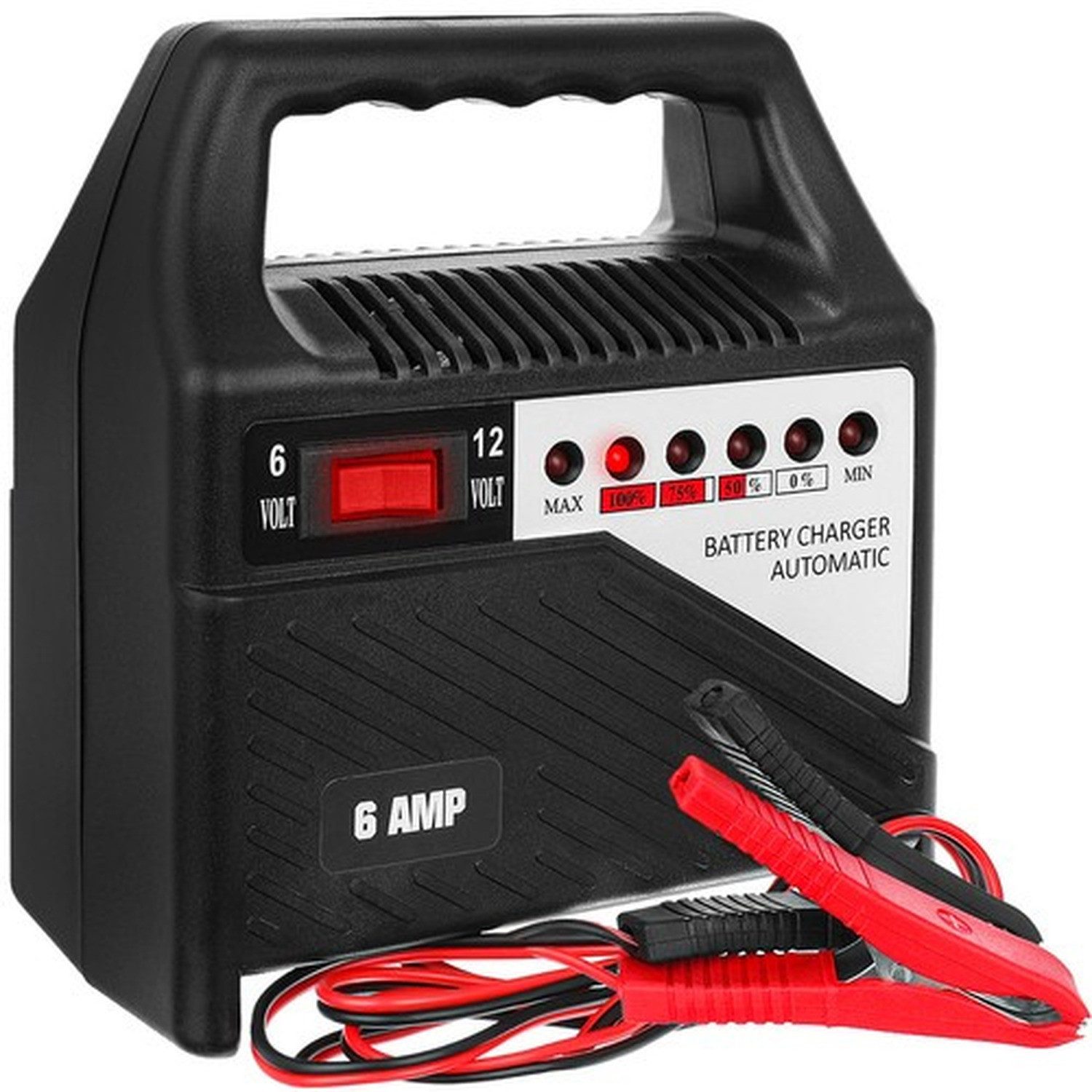 XTROBB Batterieladegerät 12 V Autobatterie-Ladegerät (6000 mA, Spar-Set, Ladestandanzeige, Platzsparendes, leichtes Design mit Griff für einfachen Transport)