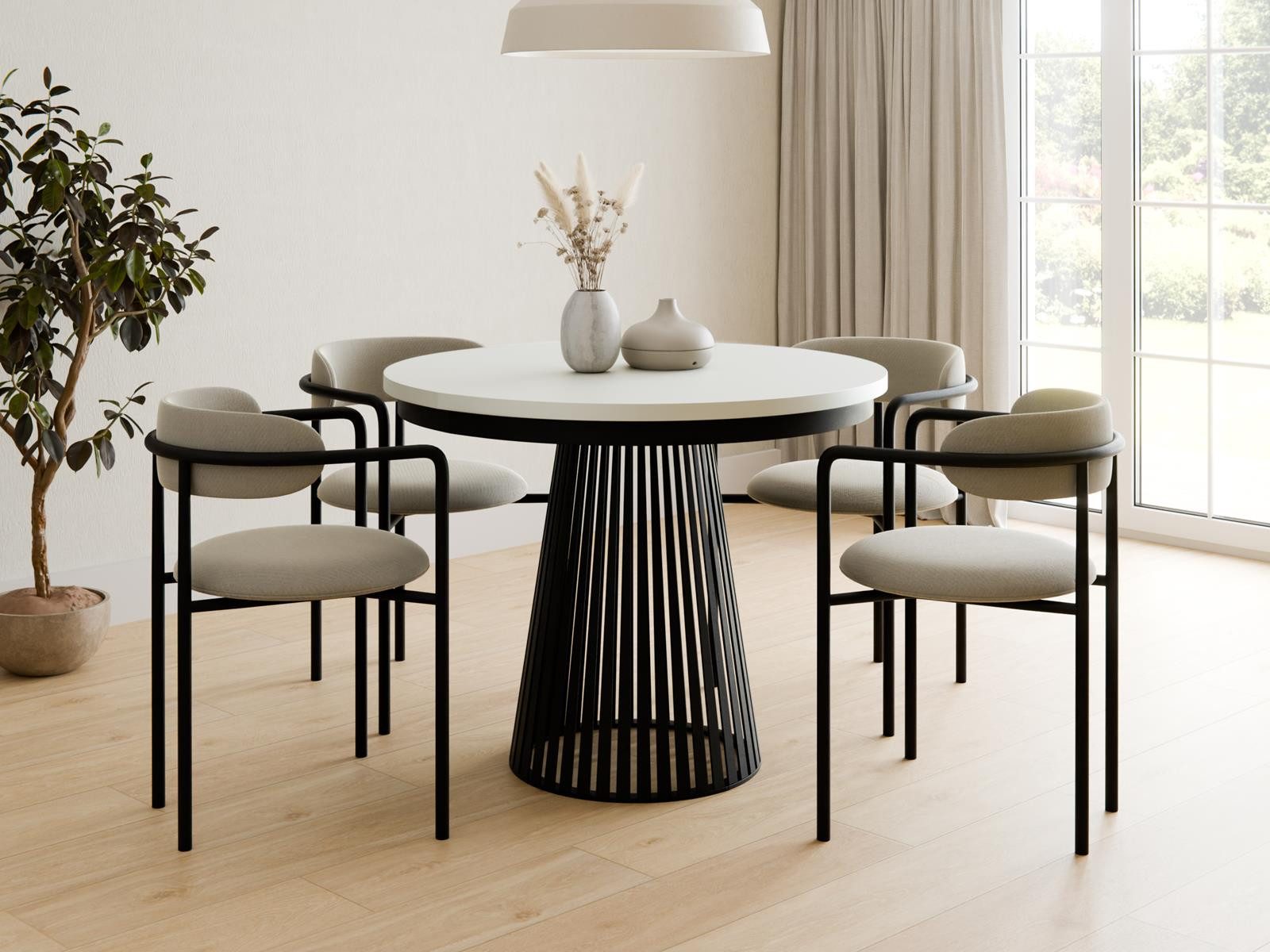 Compleo Esstisch Rund, Säulengestell mit Rillenstruktur DAST (TOPSELLER), Ausziehbar Ø: 100cm