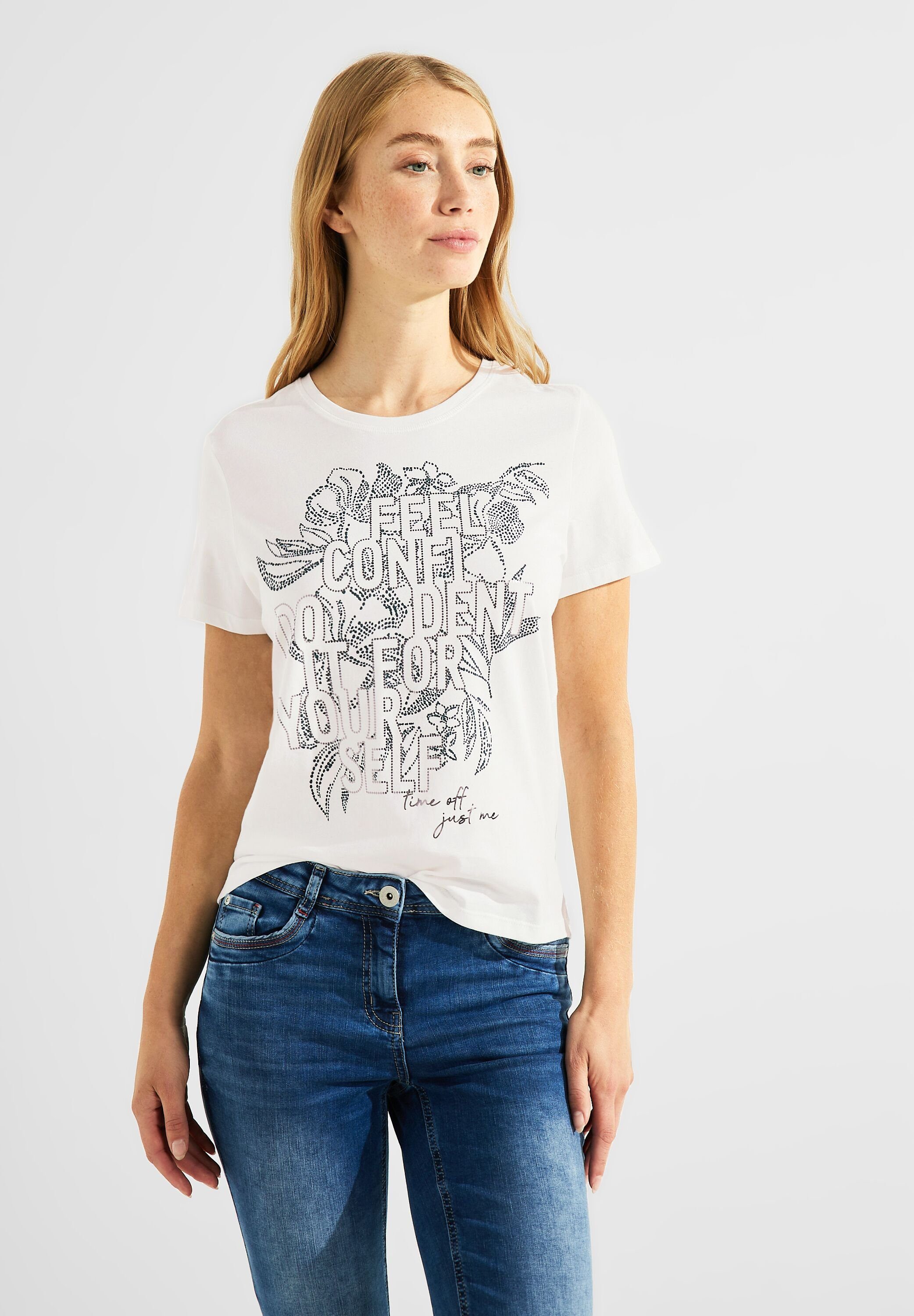 Steinchendetails mit Cecil Rundhalsausschnitt, T-Shirt