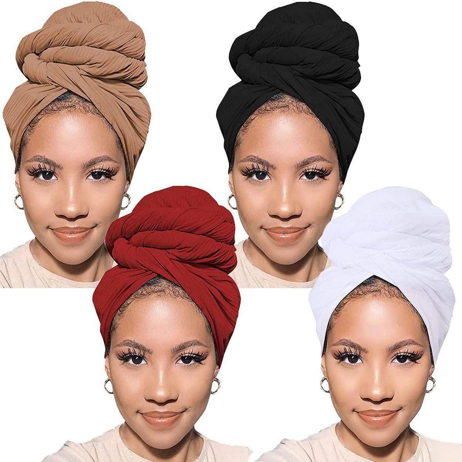 LuxusKollektion Turban Turban Head Wrap 4er Set Einfarbig Atmungsaktiv, (4-St)