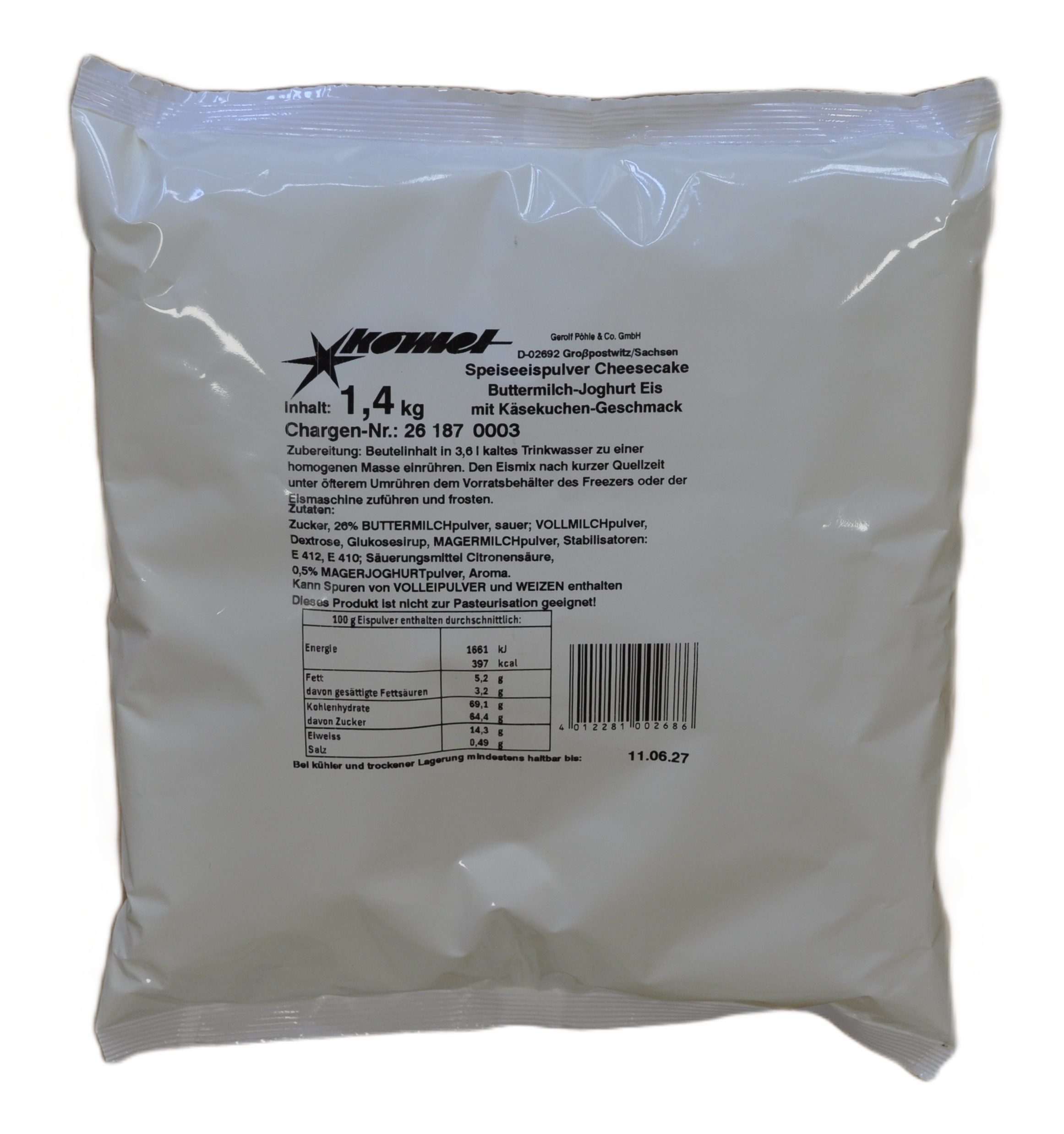 Komet Dessertpulver Cheesecake (Buttermilch-Joghurt) 1,40 kg, 1400 g, Eispulver Softeispulver Speiseeispulver Eismaschine