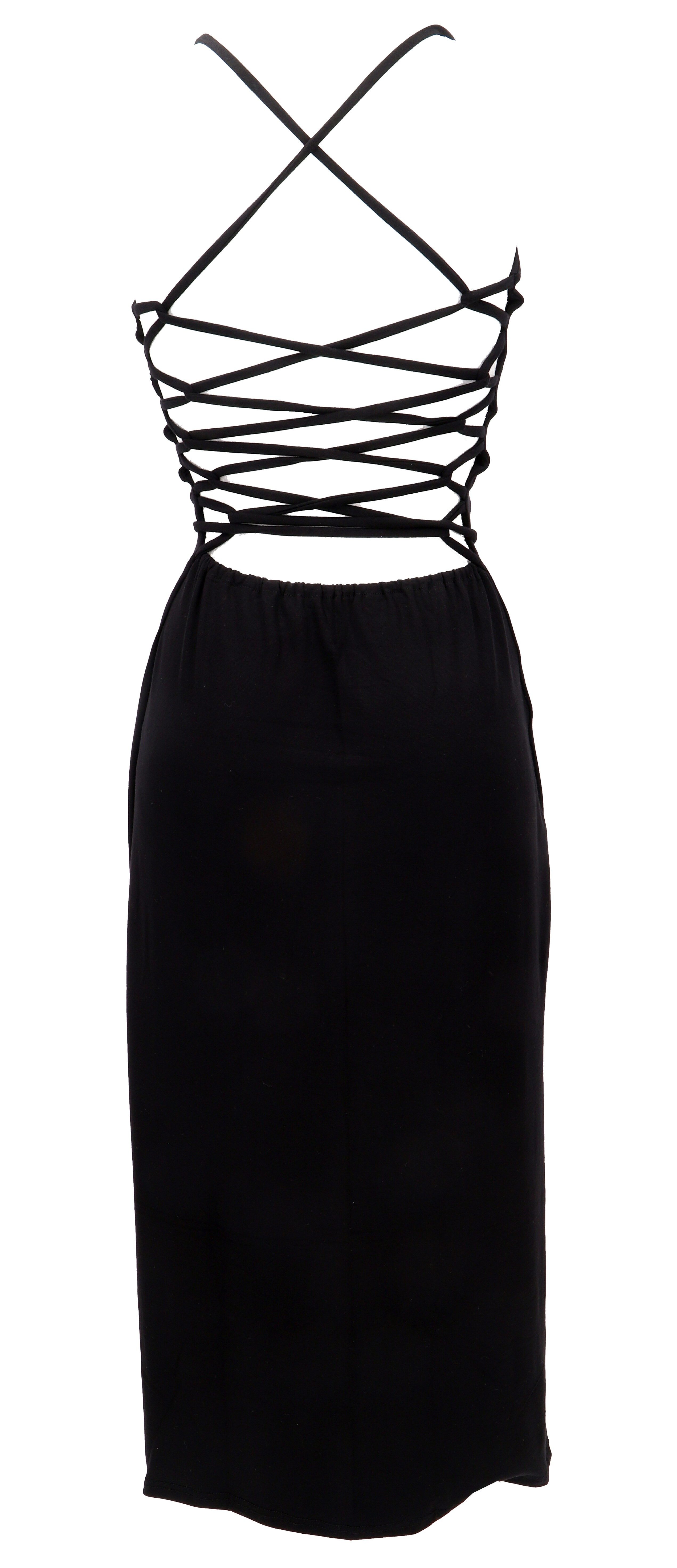 Guru-Shop Midikleid Schmales Kleid mit geschnürtem günstig online kaufen