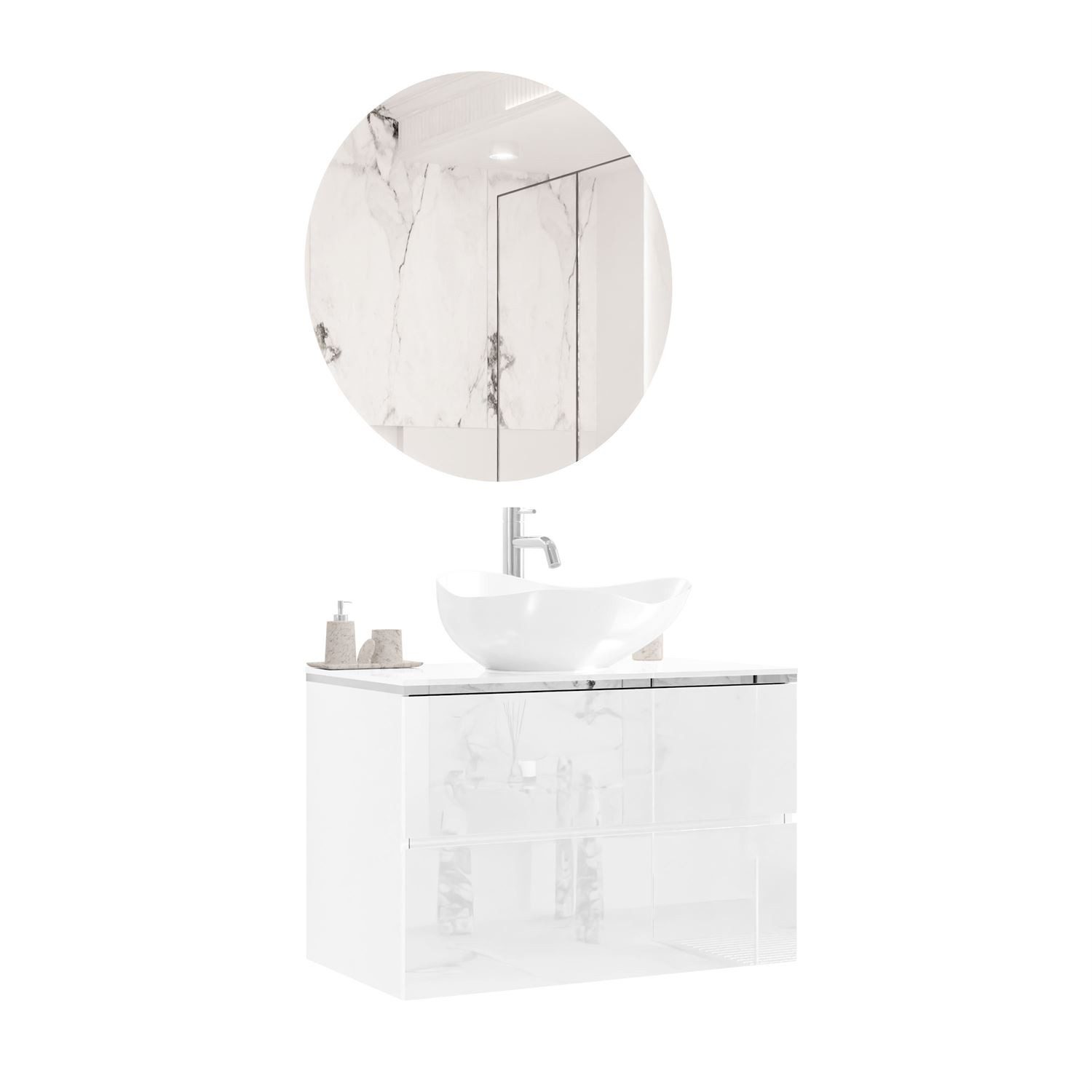 Lookway Badmöbel-Set AURORA SILVER Badezimmerschrank mit praktische Schubla günstig online kaufen