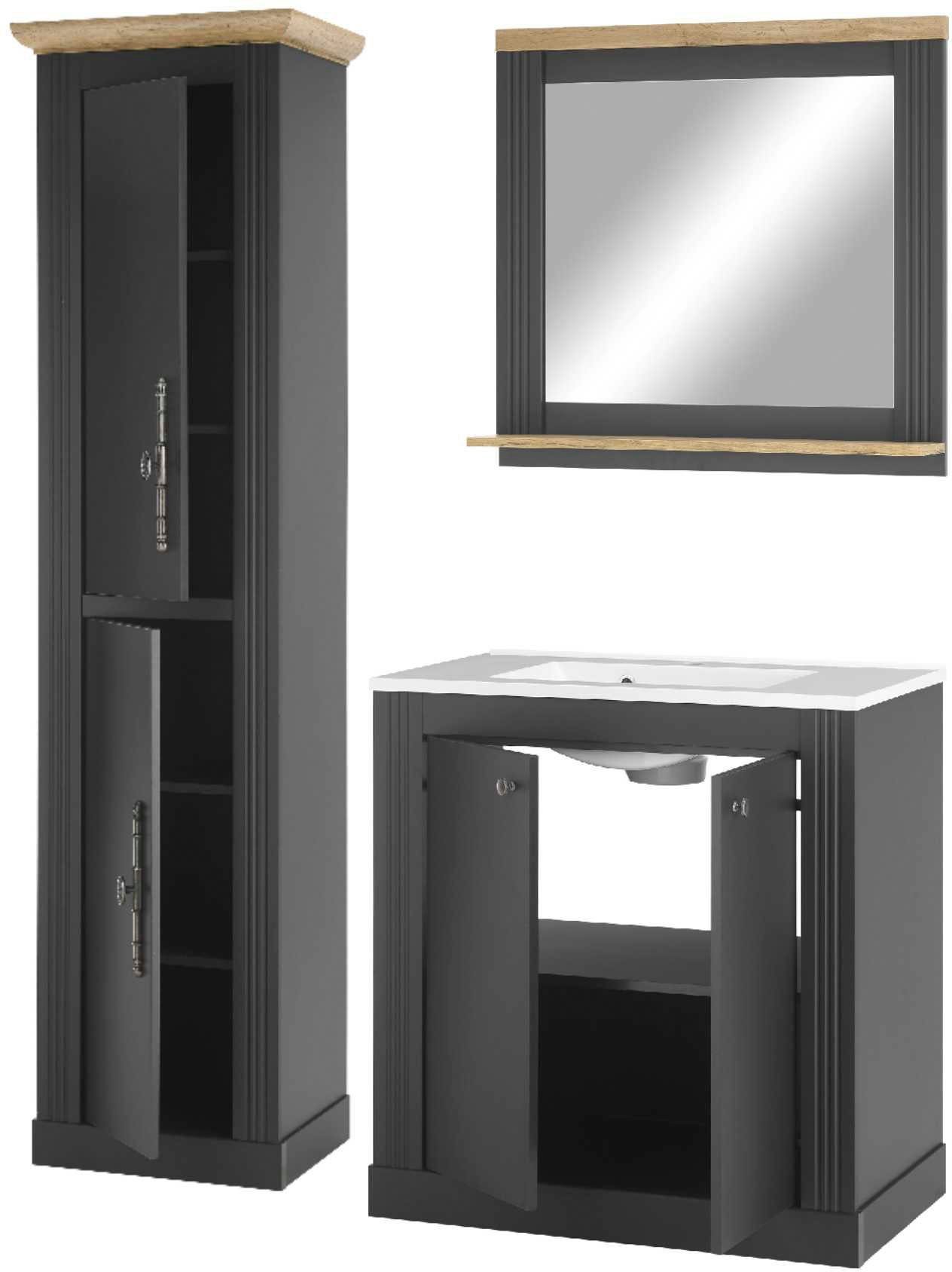 OTTO home Badmöbel-Set WESTMINSTER, Bad im Landhausstil, 3-teiliges Badezimmer, (3-St), Waschtisch, Spiegel, Hochschrank, in 2 Farben verfügbar, Breite 150 cm