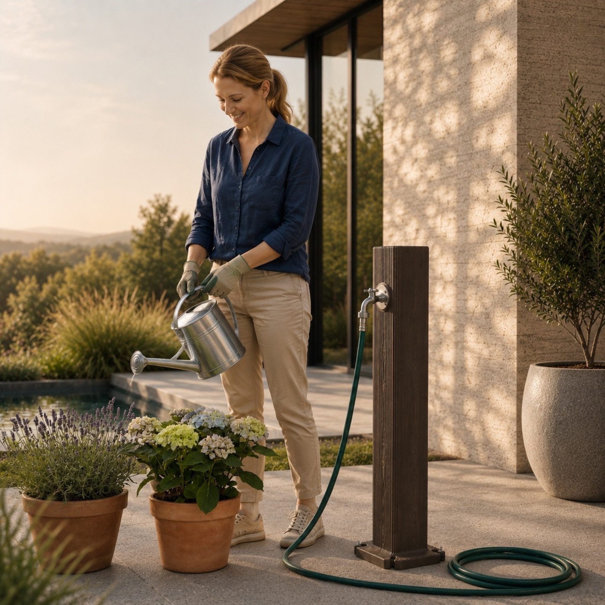 YourCasa Gartenbrunnen Timberline Wassersaüle Garten 90cm Holzoptik, Made in Europe