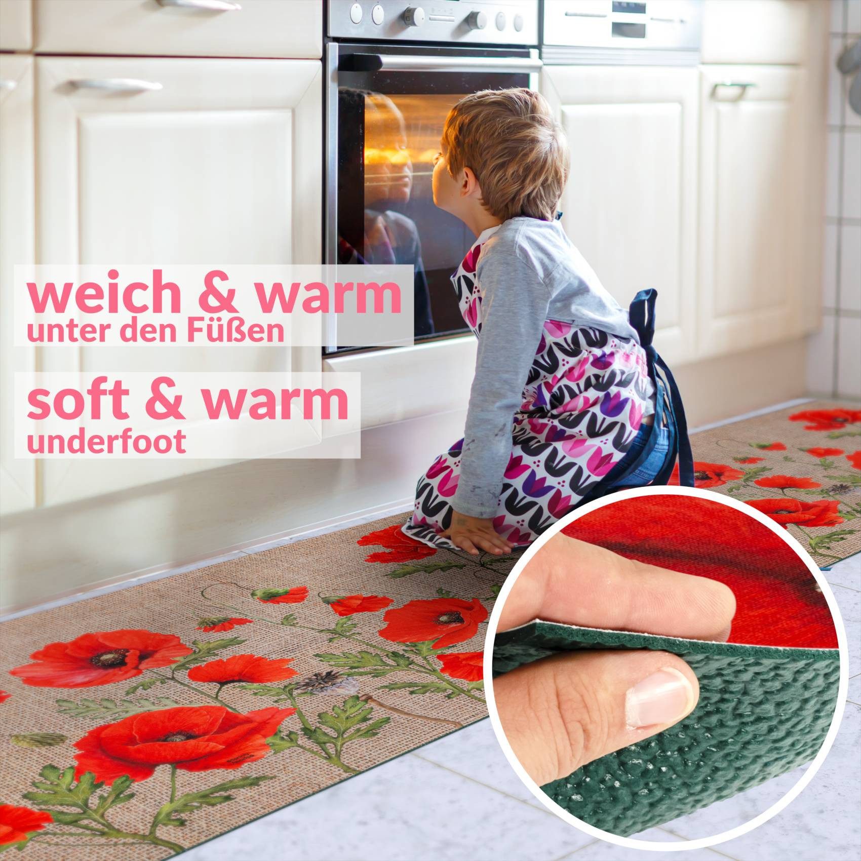 ANRO Küchenläufer Hochwertig GreenLine Flurläufer Teppichläufer Textil, Eckig, Höhe: 3 mm, Textil