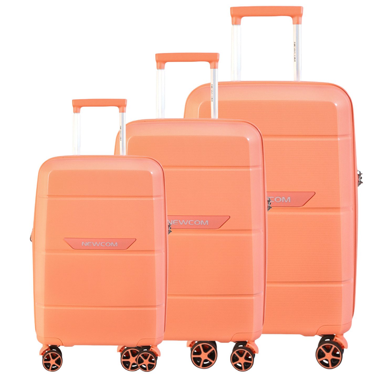 NEWCOM Hartschalen-Trolley Reisekoffer Erweiterbar, Hartschale Koffer mit TSA-Schloss, PP, 4 Rollen, 3-tlg. Koffer Set, Orange, ultraleicht & robust für den Familienurlaub