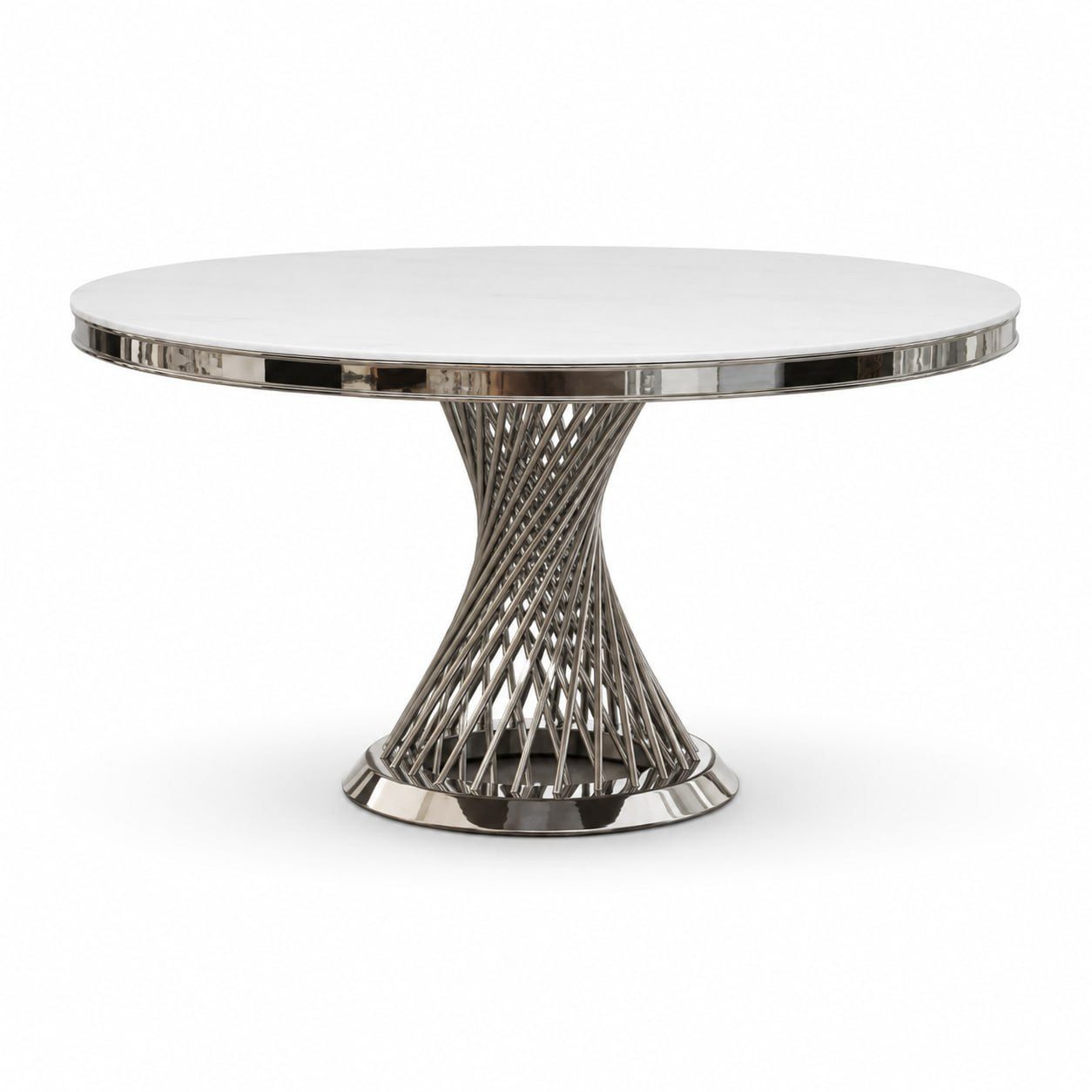 JVmoebel Esstisch Tisch Helix Carrara Chrom Design Exklusiv modern Speisezimmer Sofort (1-St., 1-tlg), Exklusives Helix-Design hochglanzverchromtes Gestell edle Marmor-Optik