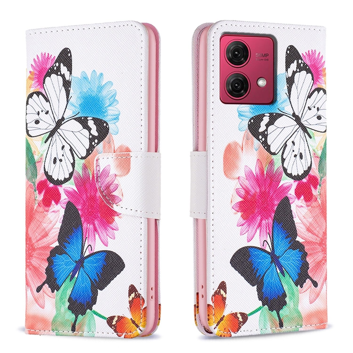 Wigento Handyhülle Für Motorola Moto G84 5G Kunst Leder Book Wallet Schutz Tasche Motiv 2