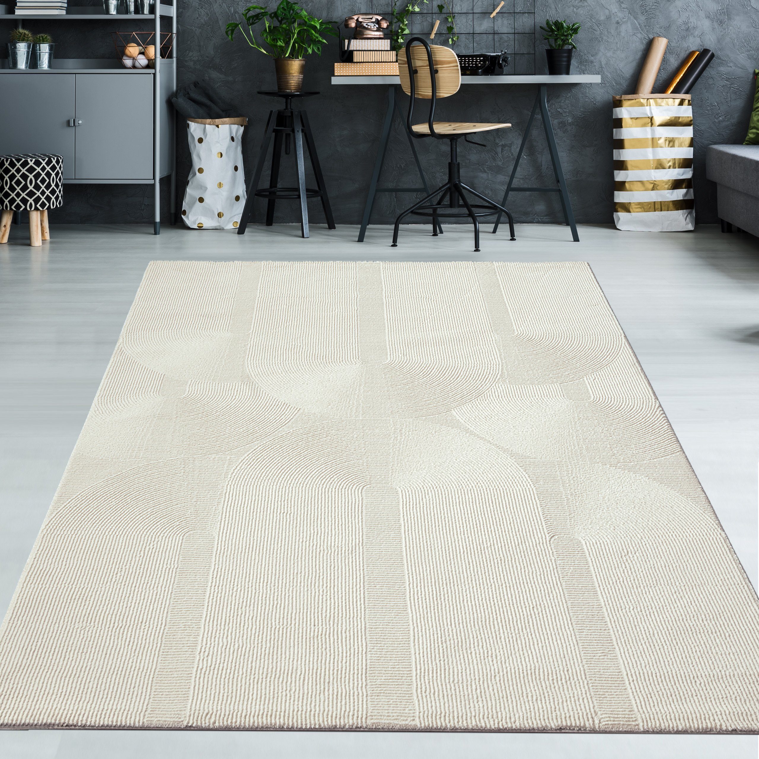 Teppich Recycle Teppich mit modernen ovalen Formen in creme, TeppichHome24, rechteckig