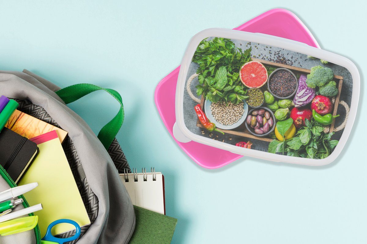Brotdose MuchoWow Kunststoff, - Erwachsene, rosa - Kunststoff Snackbox, Kinder, Lunchbox Brotbox Mädchen, Obst Gesund, Box (2-tlg), für