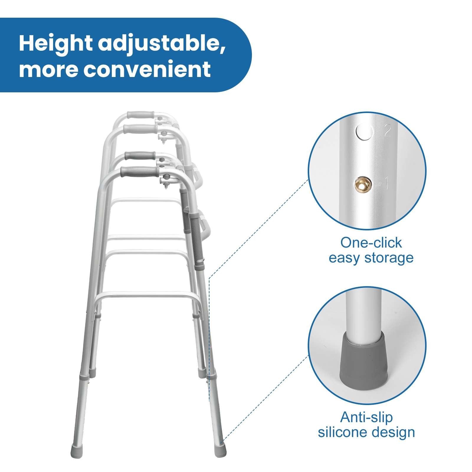 BBG Unterarmkrücke Aluminium faltbarer Gehwagen höhenverstellbar,bis 100 kg Belastbarkeit, mit Anti-Rutsch-Silikon, leicht tragbar & stabil