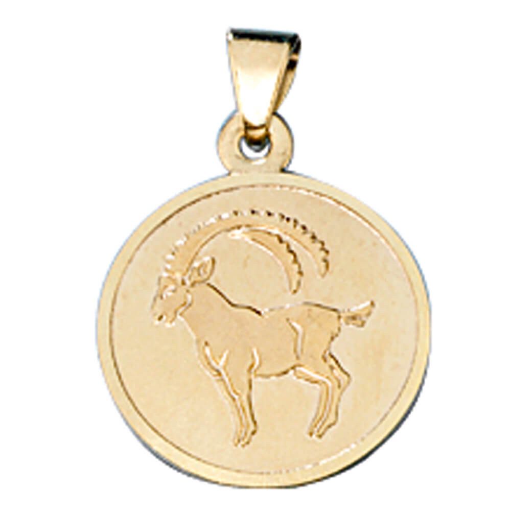 Kettenanhänger Anhänger Steinbock, 333 Gold, rund