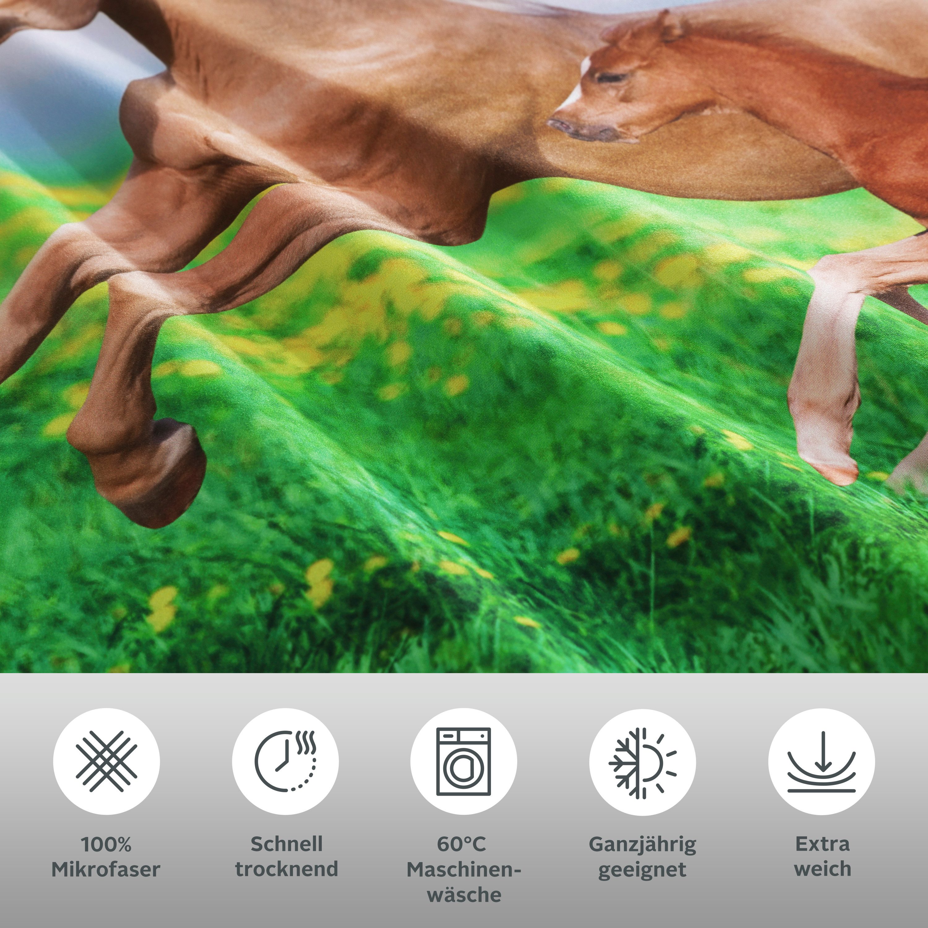 OTTO home Bettwäsche Lyki, Microfaser, 2 teilig, ab Größe 135x200 cm, 100% Polyester, Katze, Pferd, Löwe, Pinguin