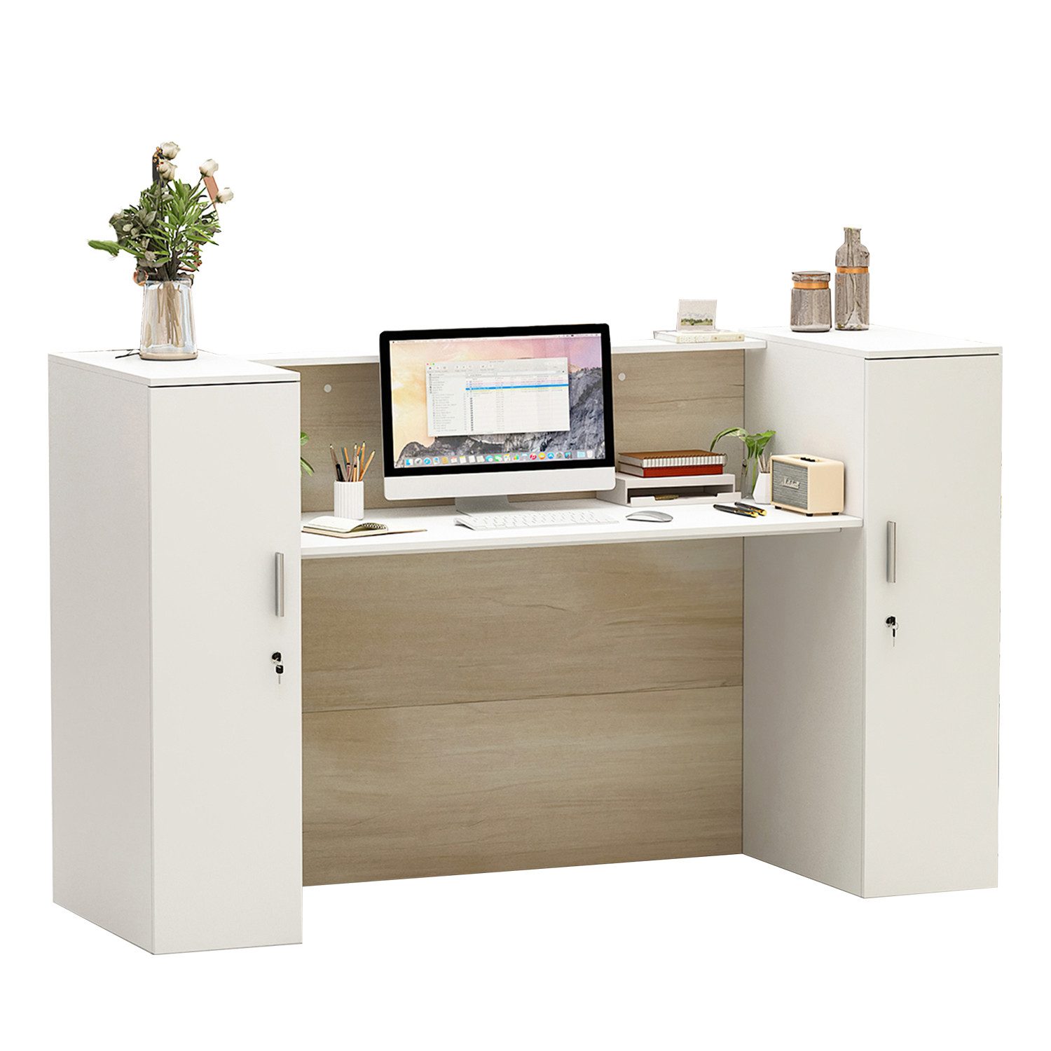 FUFU&GAGA Empfangstheke Rezeptionstresen mit verstellbaren Einlegeböde Holz günstig online kaufen