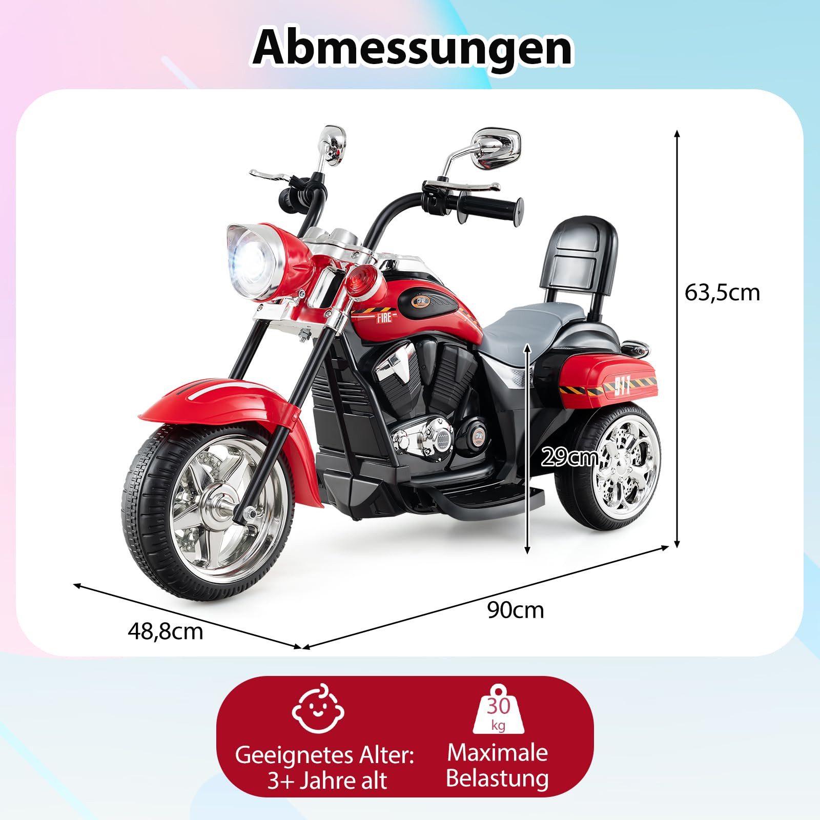 COSTWAY Elektro-Kindermotorrad, 6V mit Hupe & Vor-und Rückwärtsschalter