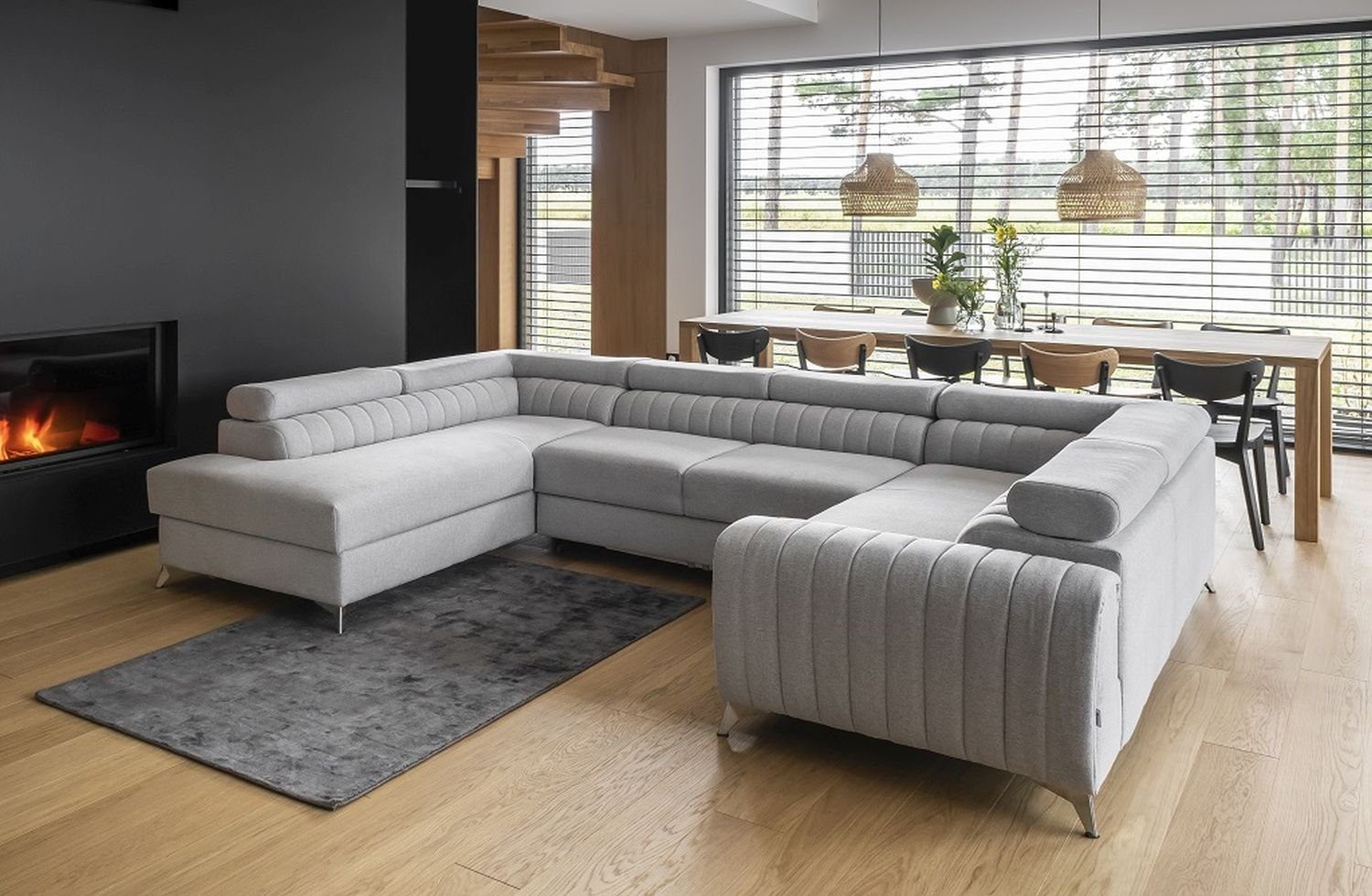 Bettkasten Linus U-Form, mit Möbel Schlaffunktion XXL-Sofa Wohnlandschaft mit Eigener Bettkasten Wohnlandschaft mit Lukas in Bettfunktion, Farbwunsch mit verstellbaren Kopfstützen,