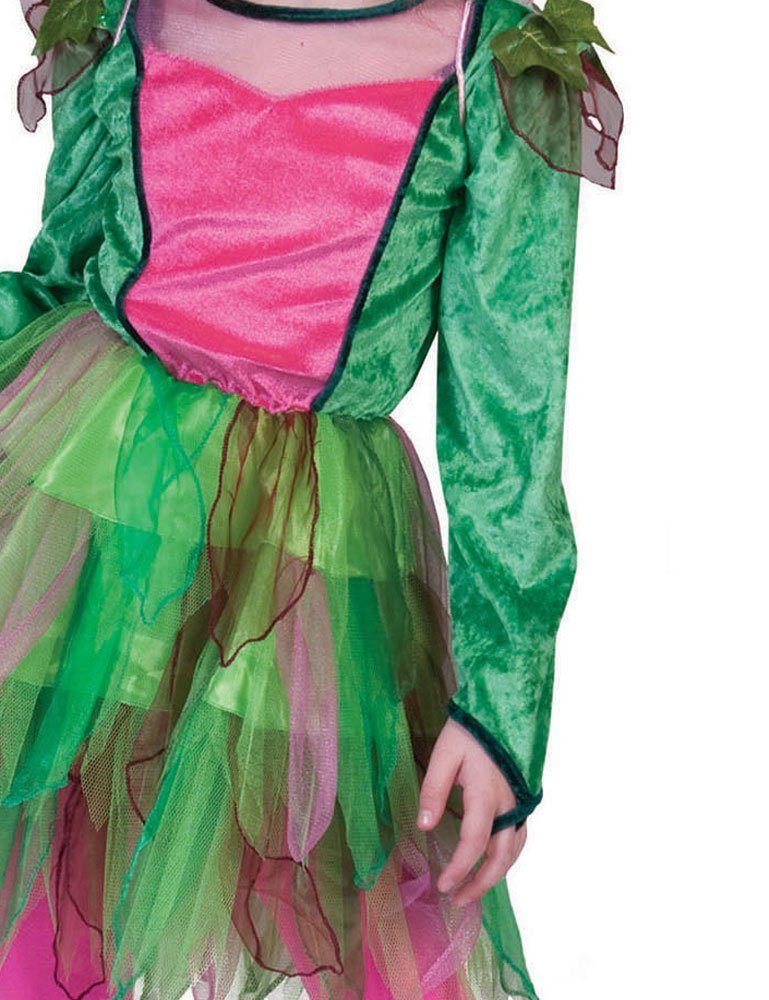 Funny Fashion Feen-Kostüm "Nina" Kinderkostüm, Märchen Elfenkleid mit Blumenkranz - Grün Rosa