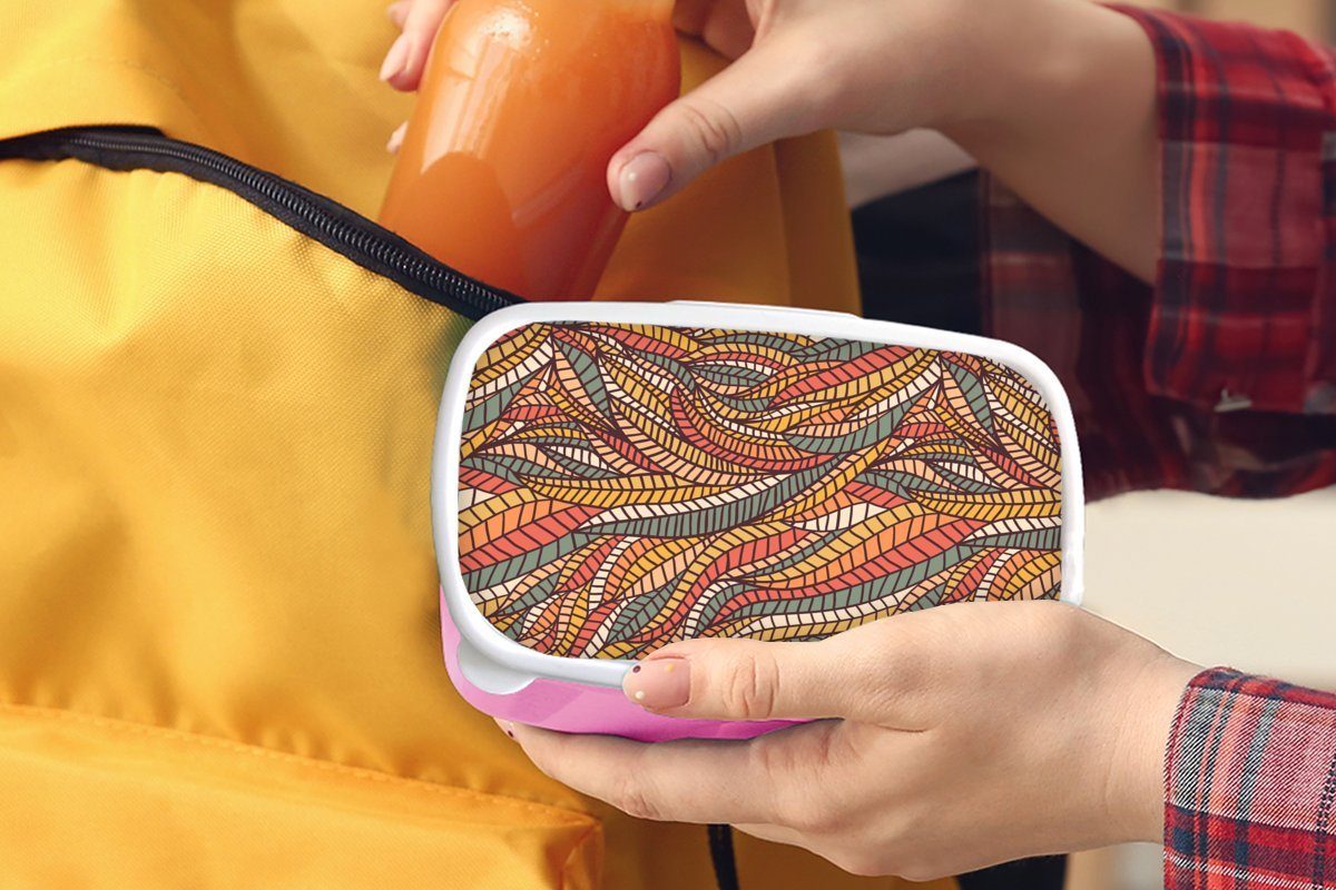 (2-tlg), Mädchen, Blätter Mosaik, MuchoWow - rosa Brotdose Muster Kunststoff für Lunchbox Kinder, Kunststoff, Erwachsene, Brotbox Snackbox, -