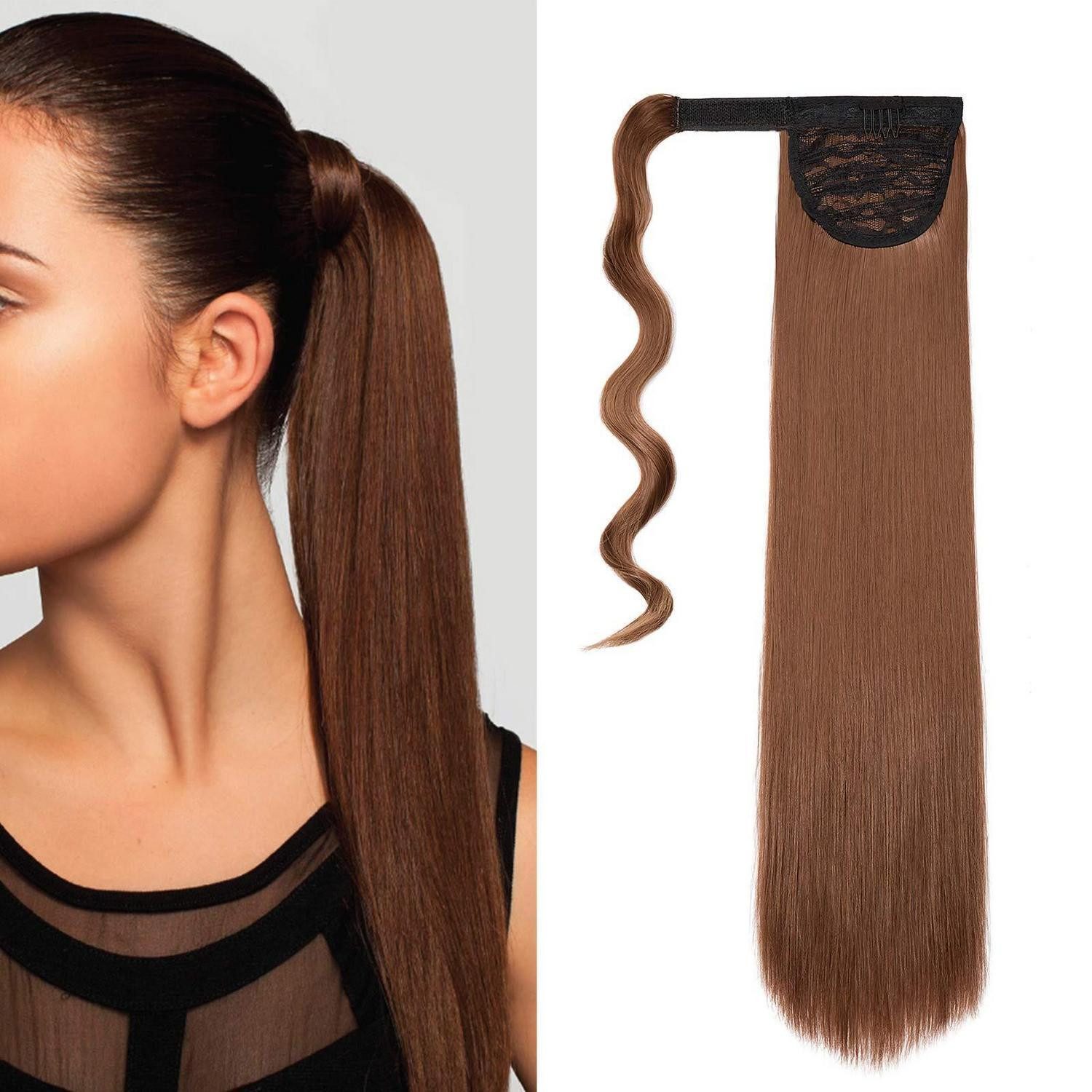 Kunsthaar-Extension Pferdeschwanz Extensions Clipin Haarteil 55 cm Leichtes Auburn