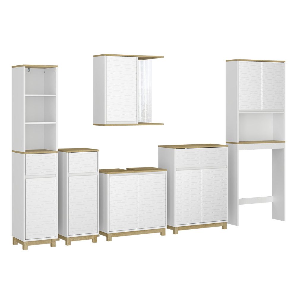 Badmöbel-Set Livia, Weiß/Eiche, 6 Teile