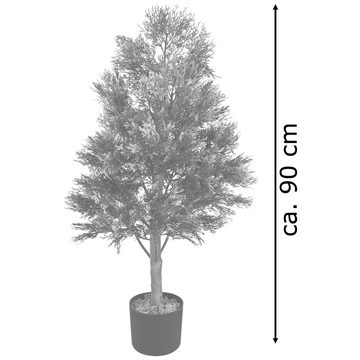 Kunstbaum Konifere Lebensbaum Kunstbaum Künstliche Pflanze mit Echtholz 90 cm, Decovego