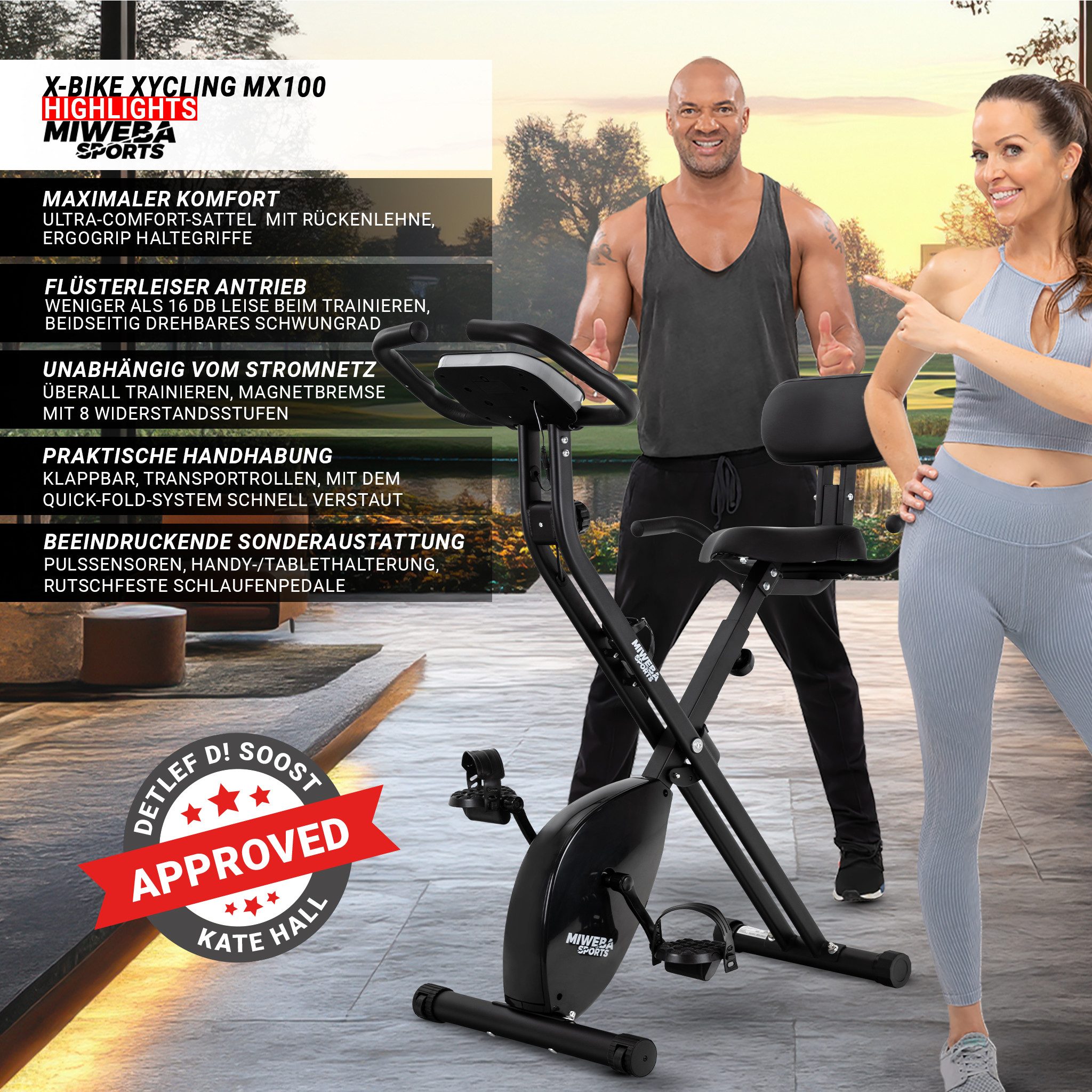 Miweba Sports Heimtrainer MX100 PRO Fitnessbike mit Rückenlehne klappbar (Heimtrainer, Fahrradtrainer, Fitnessgeräte für zuhause, 1-tlg., Heimtrainer, Fitnessbike), Indoor Cycle Fitnessfahrrad Fahrradtrainer Indoor cycling