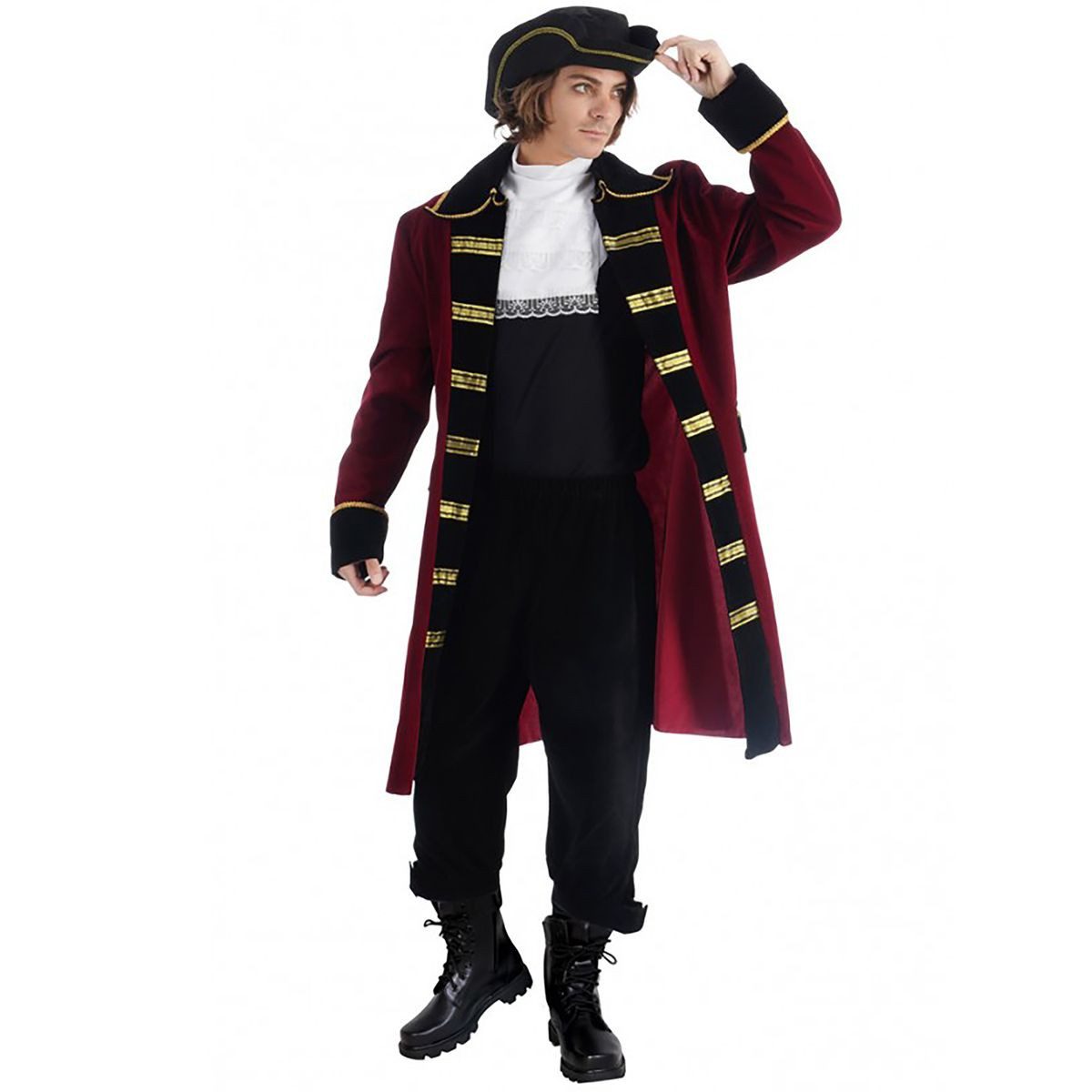 CHAKS Piraten-Kostüm Kapitän Jacke, Hose, Hut und Jabot für Herren Fasching Halloween