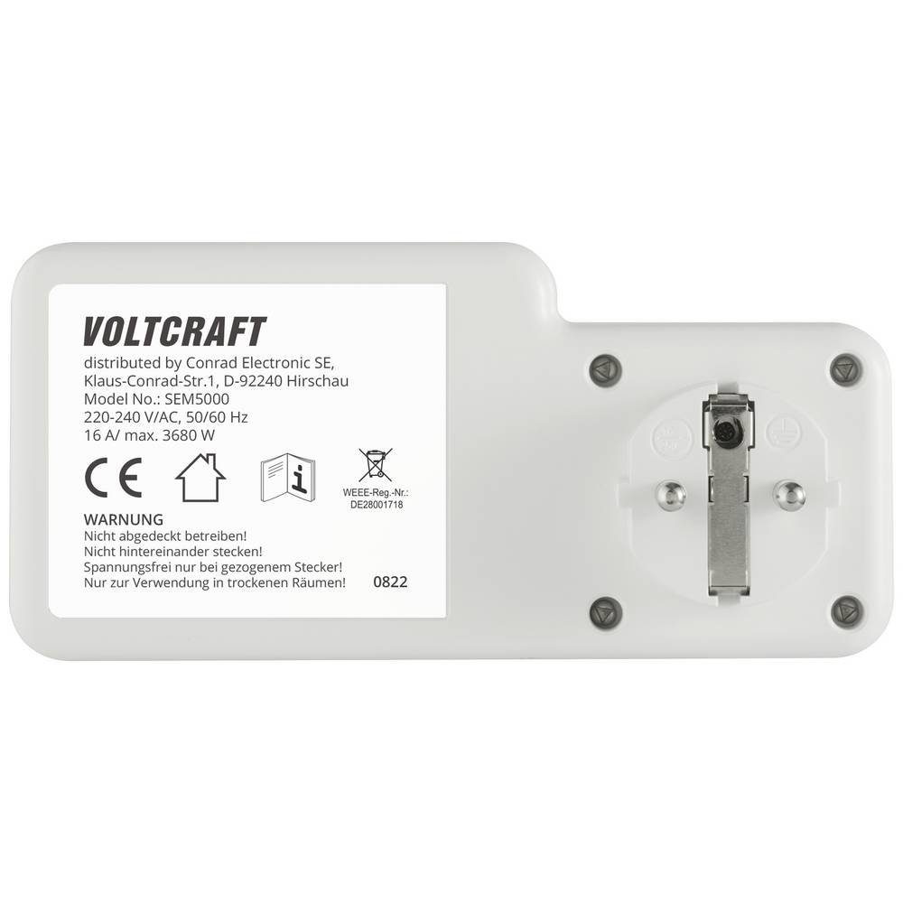 VOLTCRAFT Energiekostenmessgerät Energiekosten-Messgerät VC-12936570, Kostenprognose, Alarmfunktion, Stromtarif einstellbar