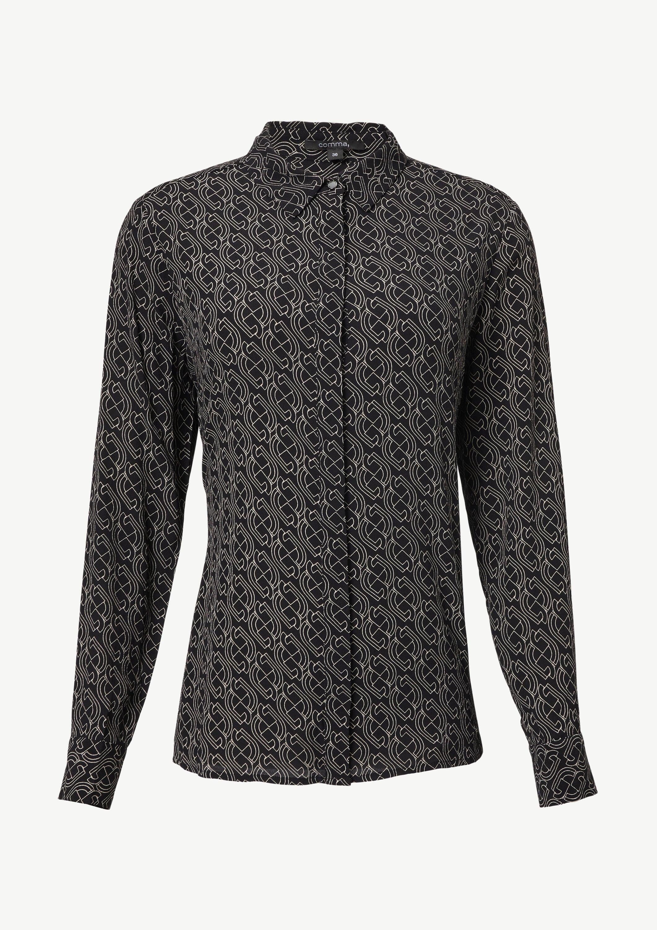 comma Langarmbluse Bluse Viskose-Bluse mit All-over-Print