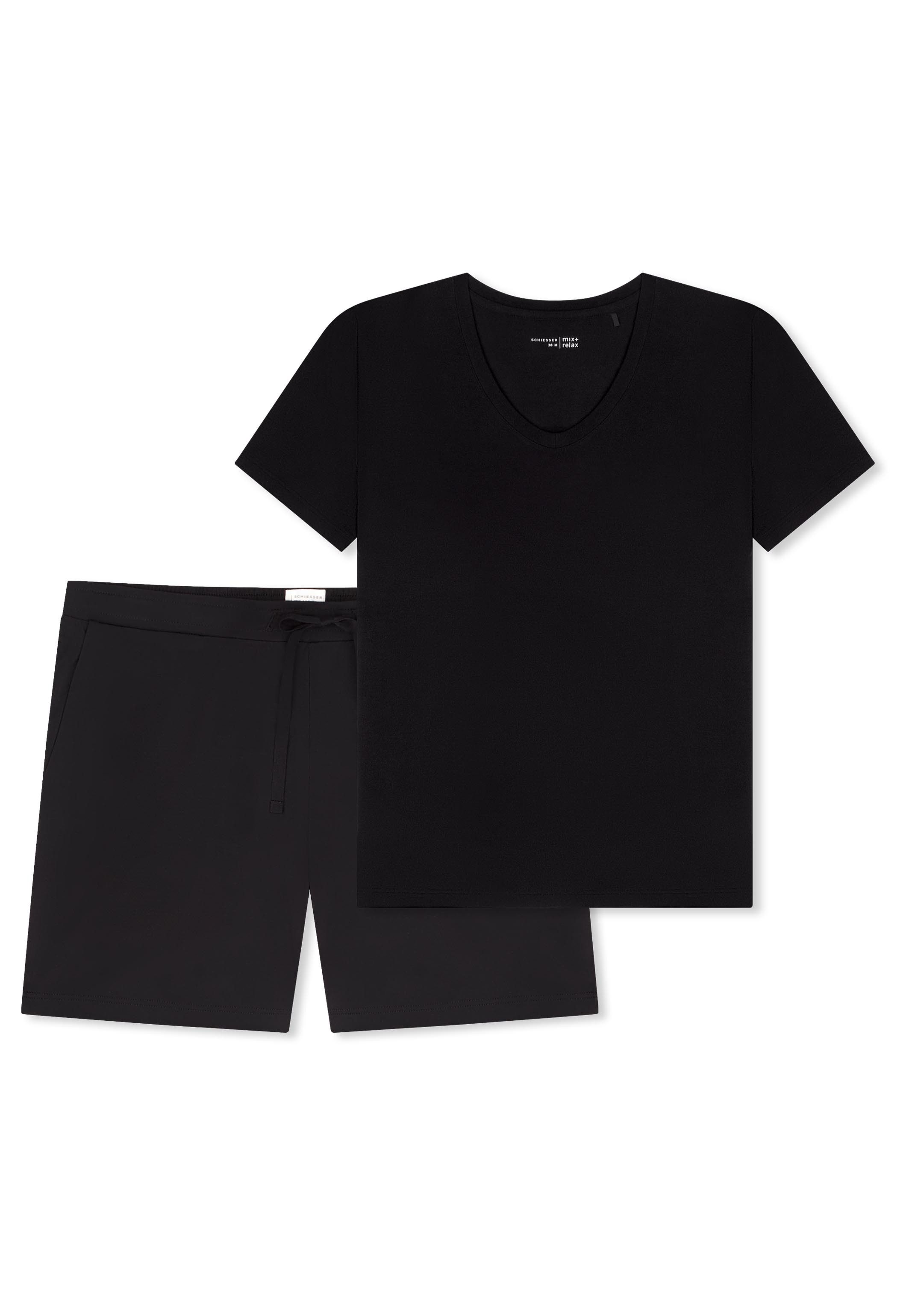 Schiesser Pyjama Mix & Relax (Set, 2 tlg) Schlafanzug - Atmungsaktiv - Set aus T-Shirt und kurzer Hose