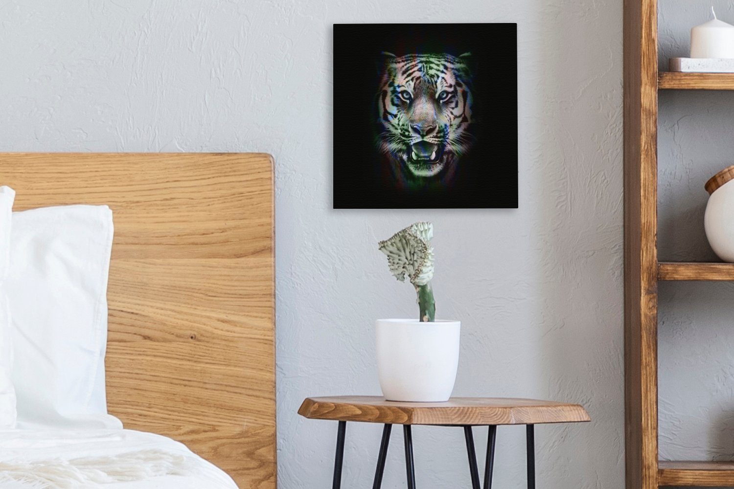 (1 St), Farben Tiger - - Leinwandbild Schlafzimmer OneMillionCanvasses® Bilder Tier, Leinwand für Wohnzimmer