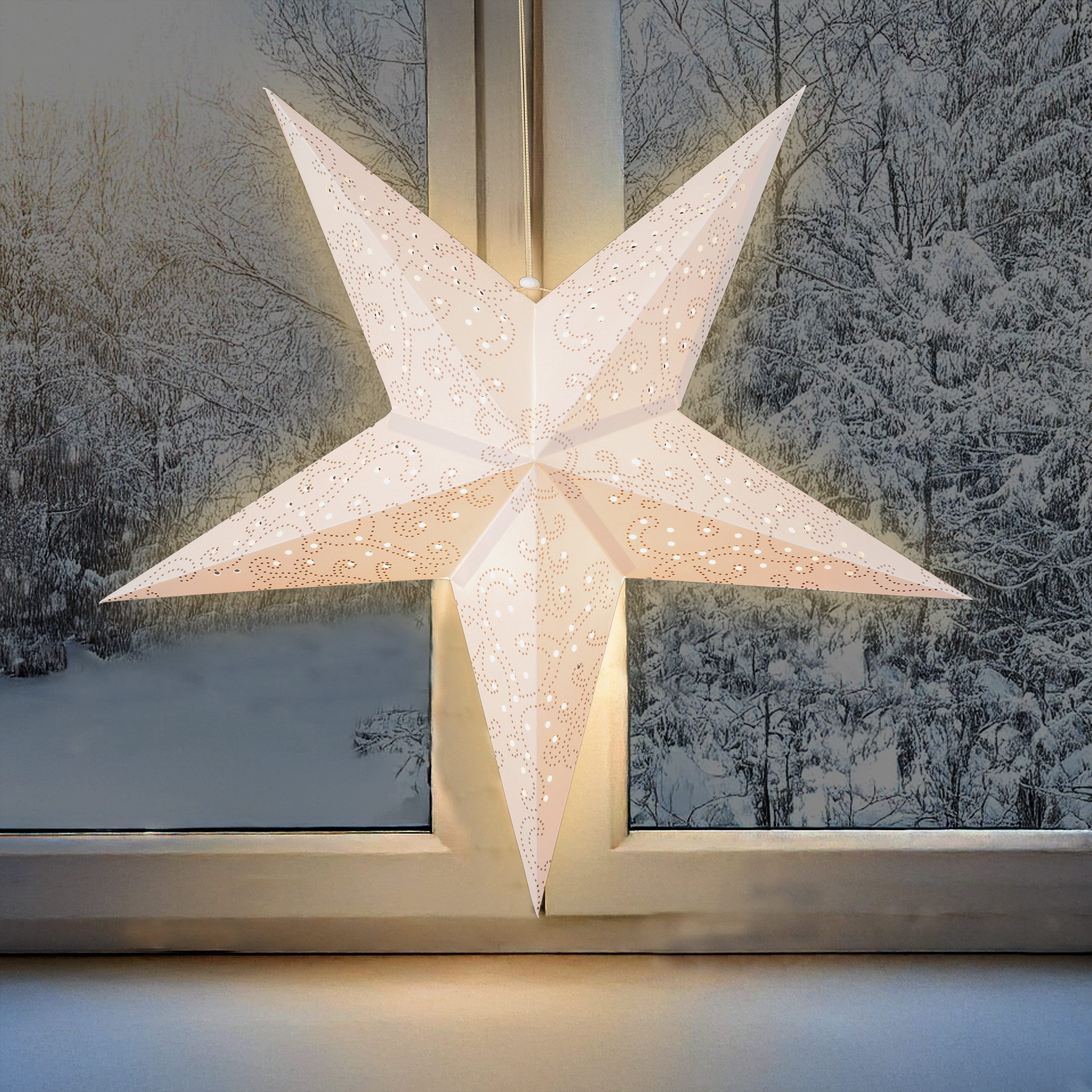 Spetebo LED Stern aus Pappe Ø 60 cm in weiß, mit Timer, LED fest integriert, Batterie betrieben