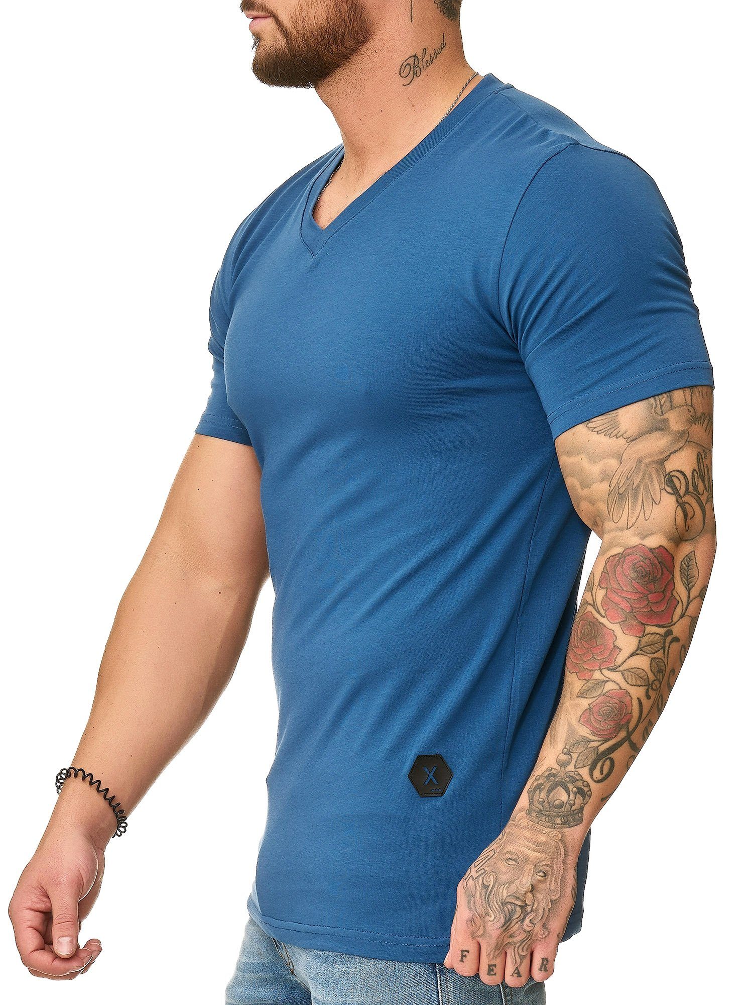 OneRedox T-Shirt 1309C (Shirt Polo Kurzarmshirt Fitness Casual Freizeit Blau 1-tlg) Tee