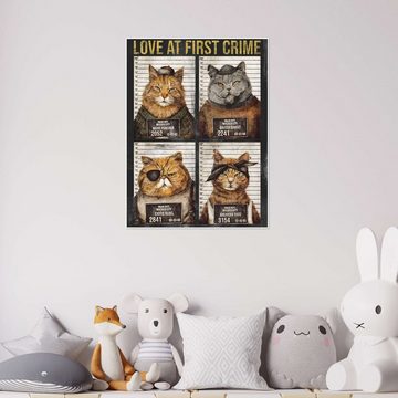 Posterlounge Poster Mike Koubou, Cats Love At First Crime I, Kinderzimmer Vintage Illustration