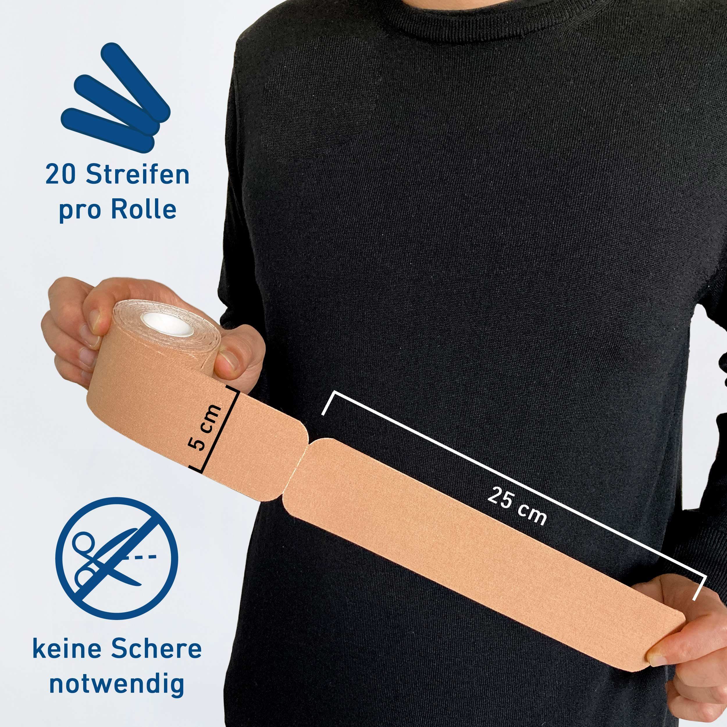 Axion Kinesiologie-Tape PRECUT 12er Mix-Set, 20 vorgeschnittene Sport Tapes 25 x 5 cm (12-St) MEDIZINPRODUKT • wasserfest • hautfreundlich • elastisch • 4 Farbe – Bild 4 von 5