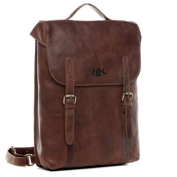 SID & VAIN Rucksack Leder Backpack Unisex ETON, Cityrucksack 15,4 Zoll Echtleder, Rucksack Damen Herren Braun-cognac