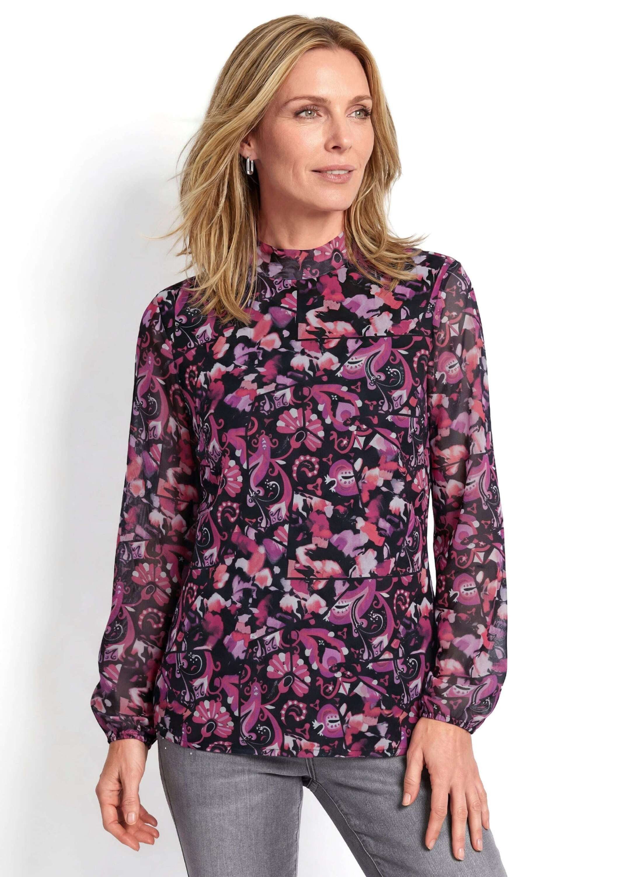 GOLDNER Print-Shirt Mesh-Shirt mit Paisley-Druck Leichtes Mesh-Shirt mit Stehkragen, floralem Druck und Jerseyfutter
