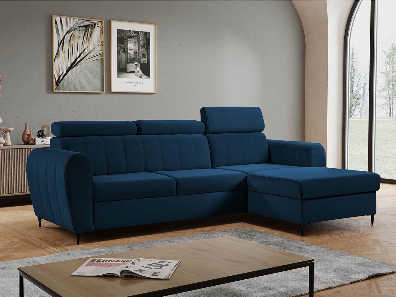 MIRJAN24 Ecksofa Forio Mini, mit Bettkasten und Schlaffunktion, Einstellbare Kopfstützen, Schwarze Metallfüße