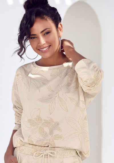 LASCANA Sweatshirt mit floralem Alloverdruck, Loungewear, Loungeanzug