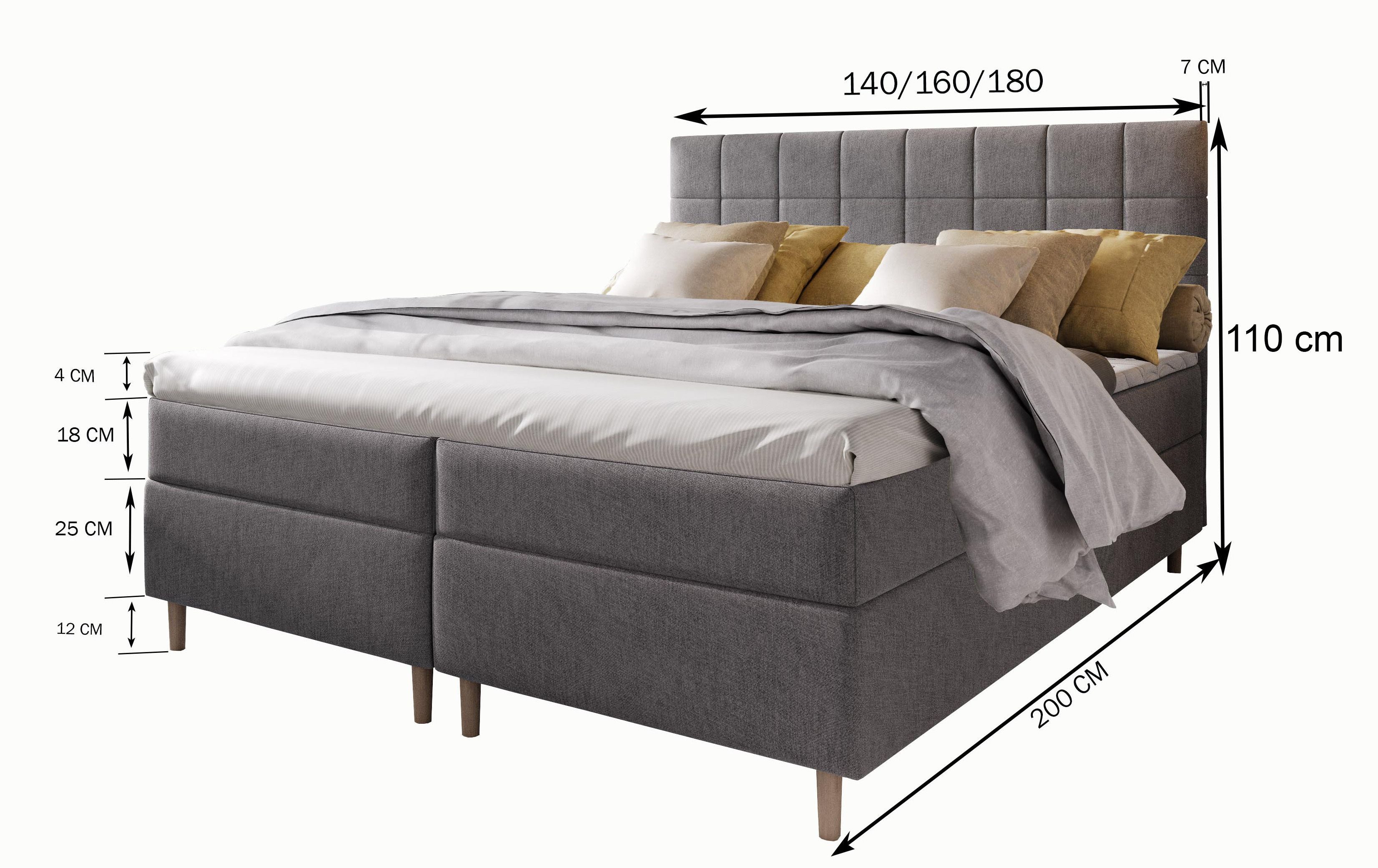 Masseno Boxbett IBIZA 180x200 cm mit Bonell Matratze und Topper, Doppelbett, Polsterbett mit Kopfteil, Boxspringbett – Bild 4 von 5