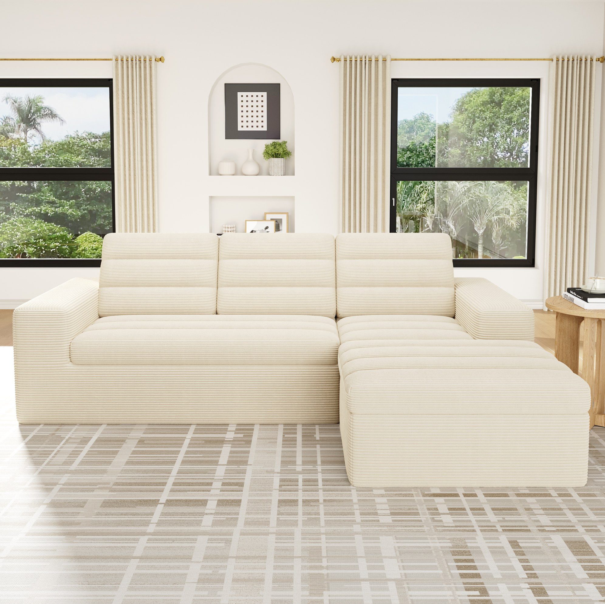 REDOM Schlafsofa Modulares Kombinationssofa flexibel, als L- oder U-Form stellbar 1 Teile, Cord, Beige, 253x161x89cm