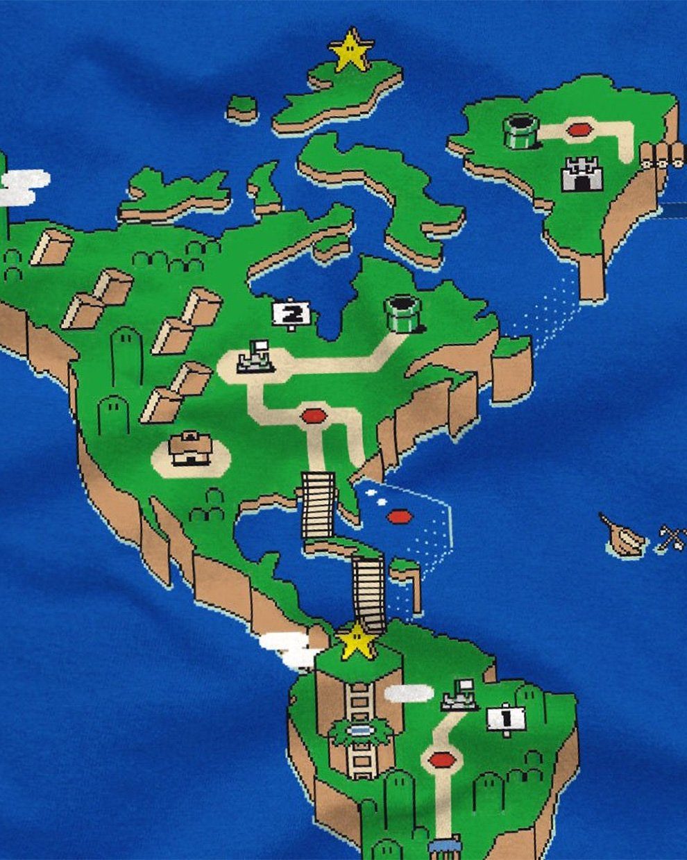 konsole videospiel Print-Shirt style3 Weltkarte super T-Shirt n64 snes Mario Kinder