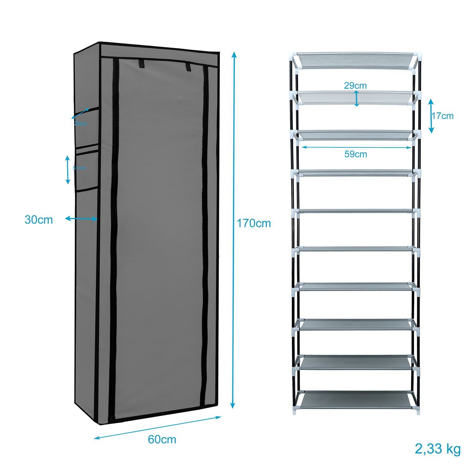 Intirilife Kleiderschrank (Stoffschrank) Faltschrank 170x58x28 cm günstig online kaufen