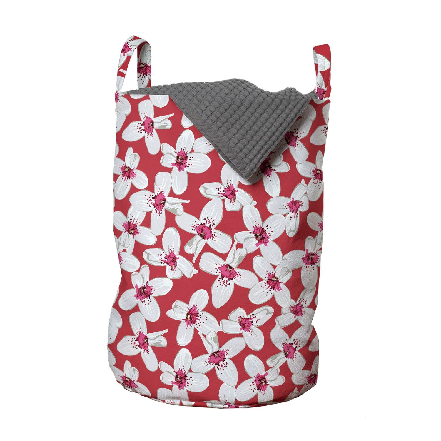 Abakuhaus Wäschesäckchen Wäschekorb mit Griffen Kordelzugverschluss für Waschsalons, Blumen Blühende Blumen-Muster | Wäschesäcke