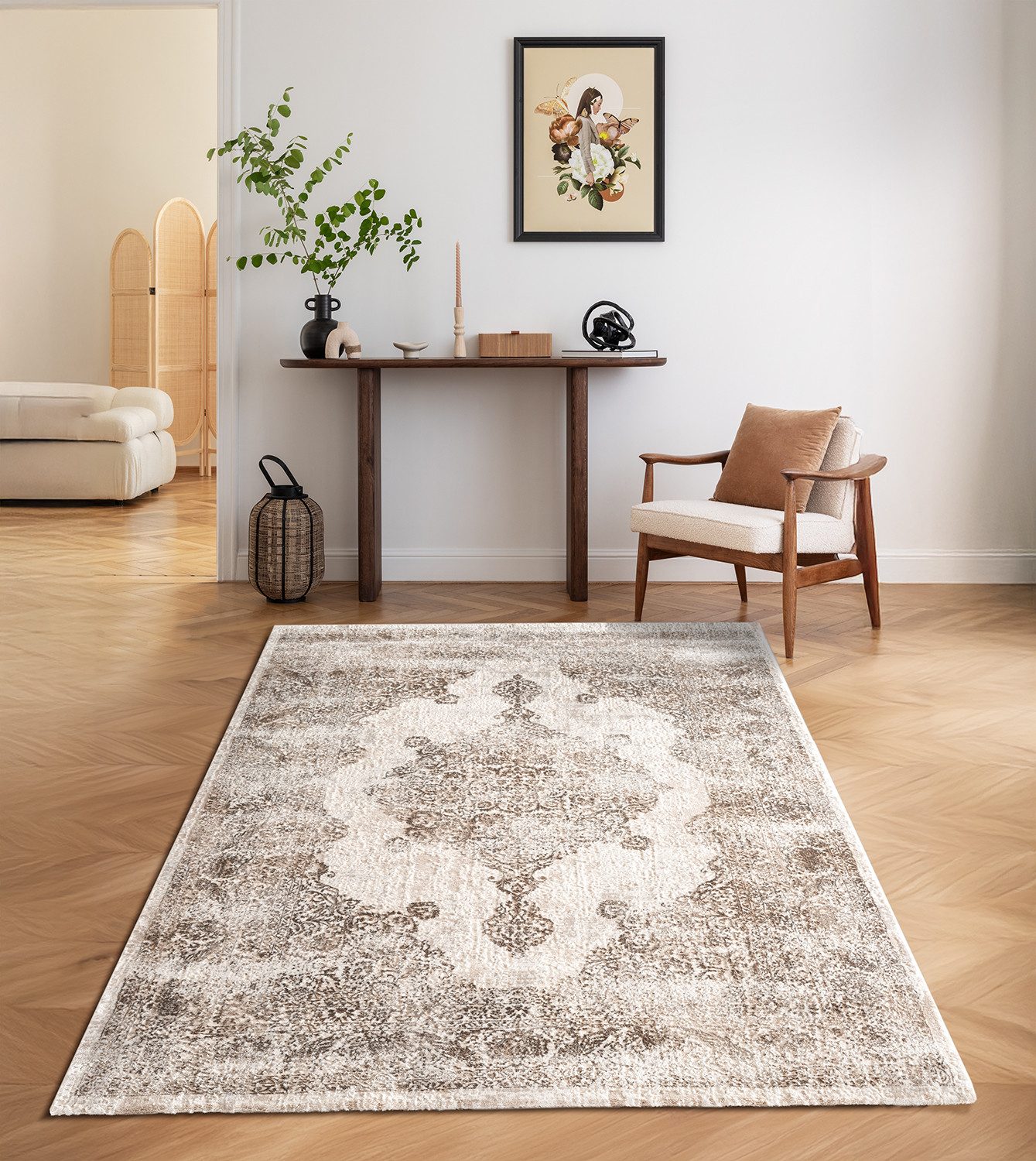 Carpetilla Designteppich Designer Wohnzimmer Teppich Richmond Vintage Nerz- günstig online kaufen