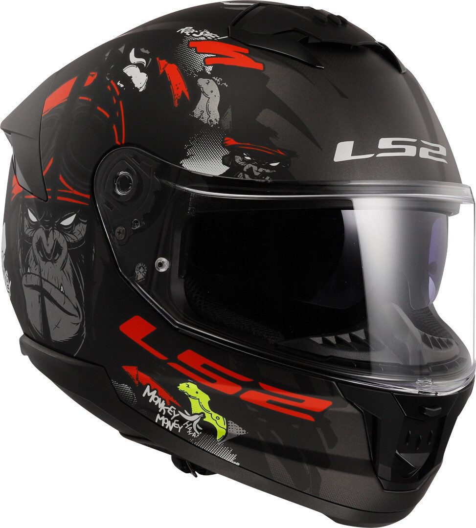 LS2 Motorradhelm FF808 Stream II Angry Monkey Helm, Integriertes Sonnenvisier
